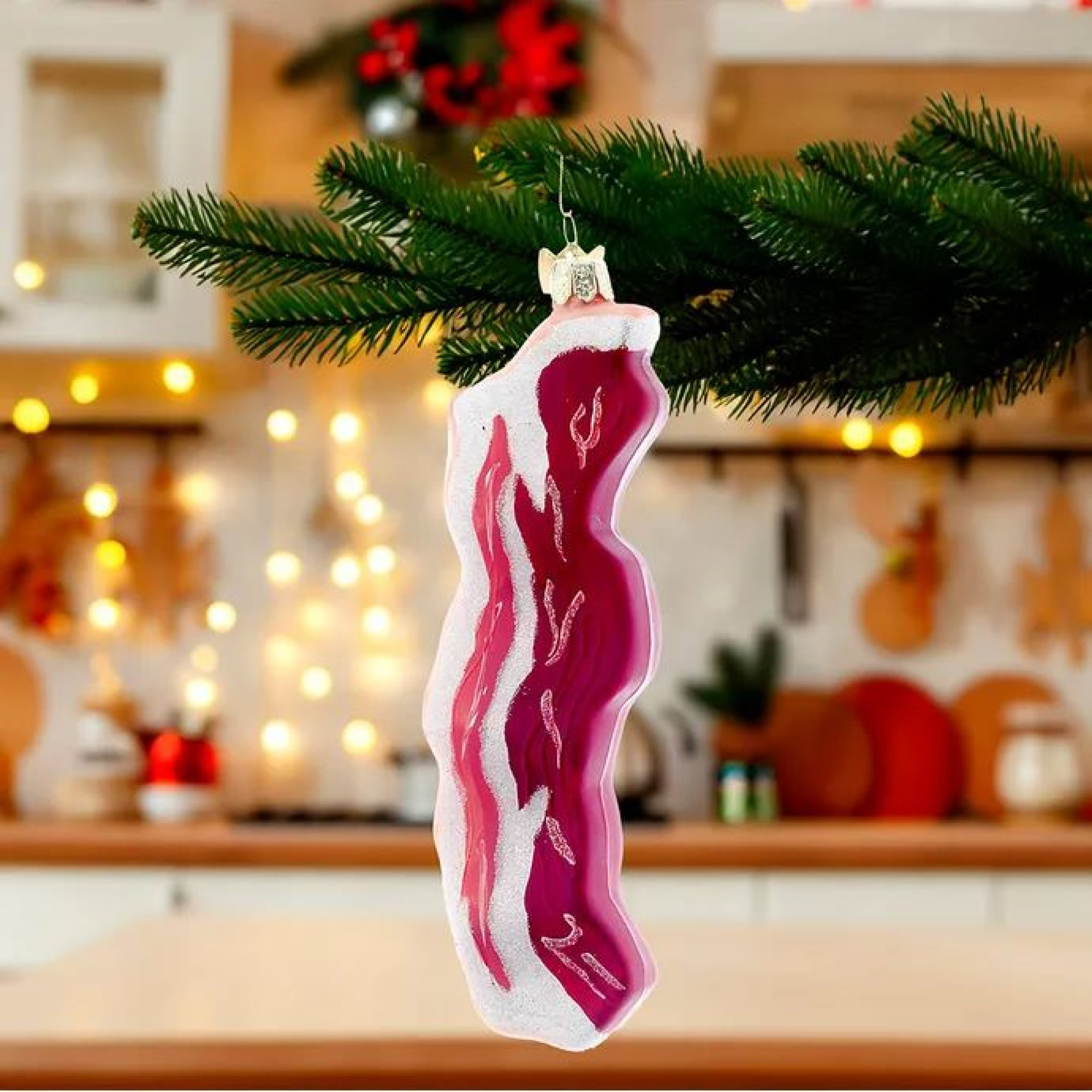 Kurt Adler Noble Gems Glass Ornament for Christmas Tree, Bacon