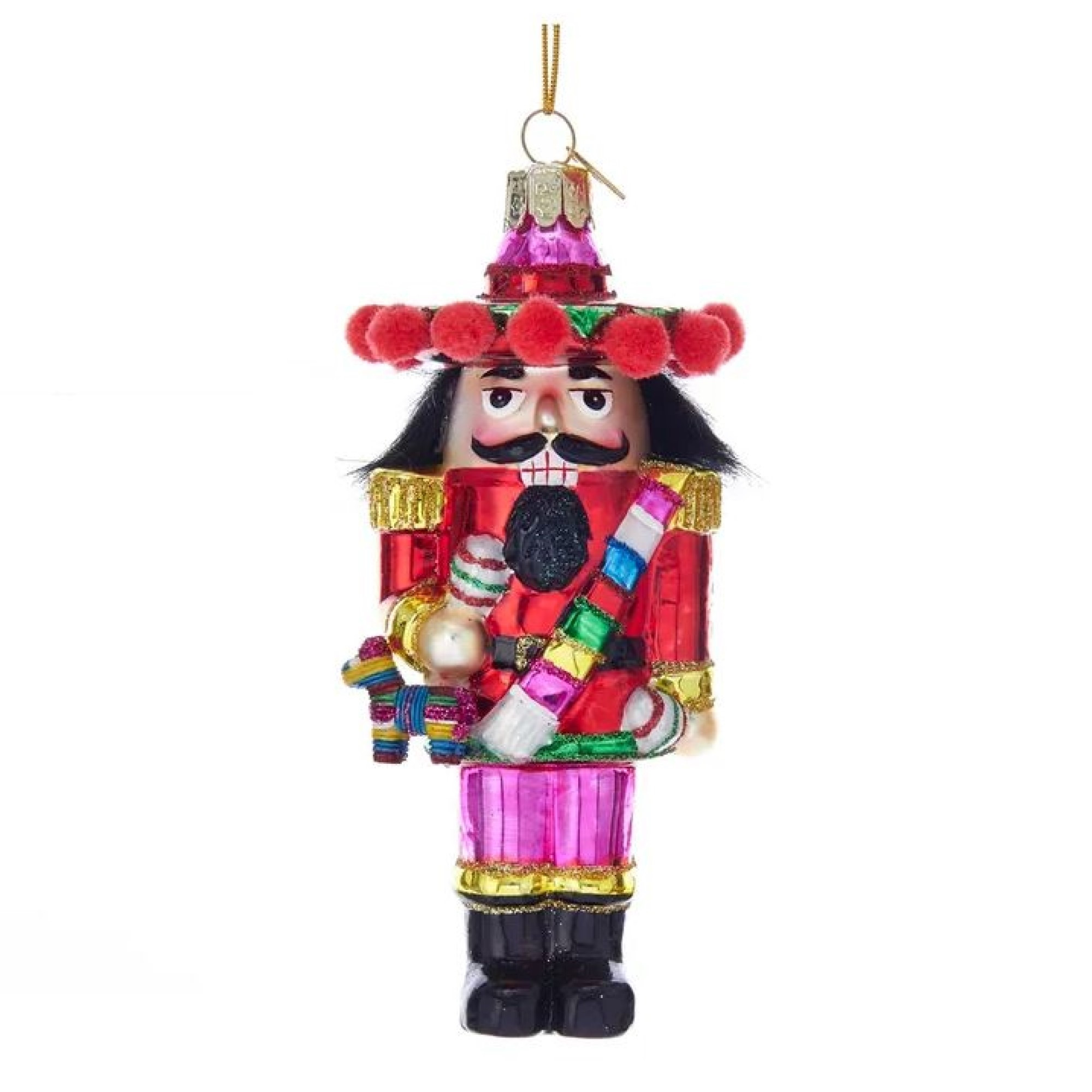 Kurt Adler Noble Gems Glass Ornament for Christmas Tree, Mexican Nutcracker