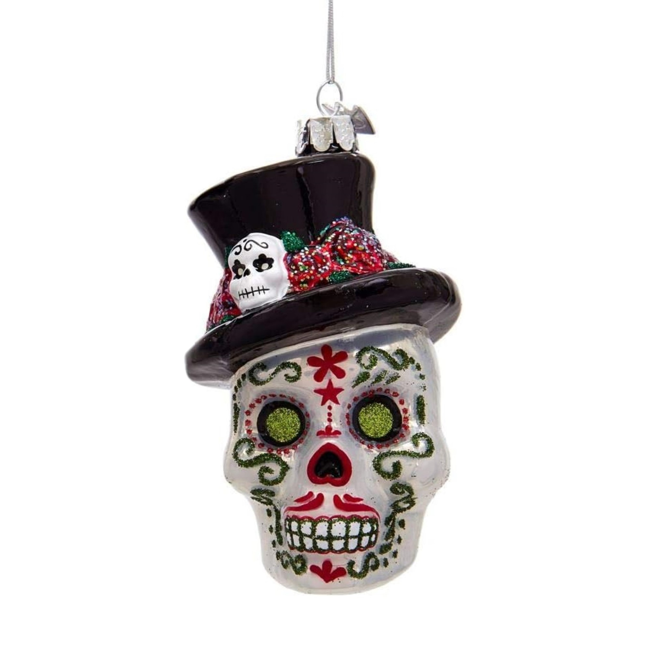 Kurt Adler Noble Gems Glass Ornaments for Christmas Tree, Skeleton Heads, Assorted (Pack of 2)