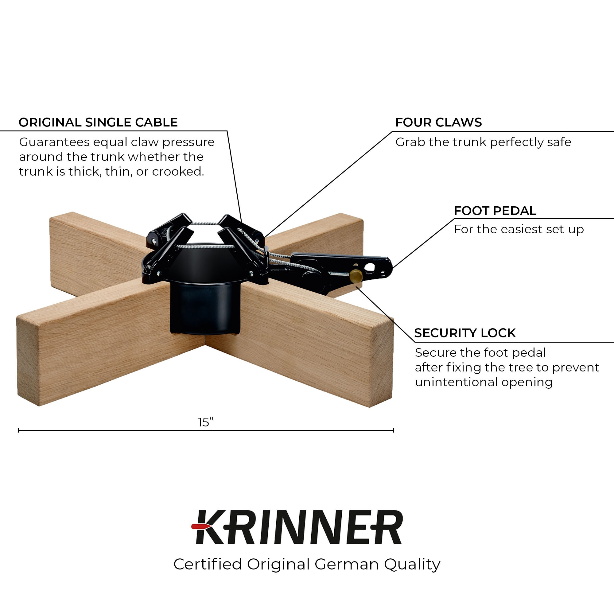 KRINNER Kopenhagen Modern Christmas Tree Stand, Oak Brown - Foot Pedal Setup for 8 Foot Trees