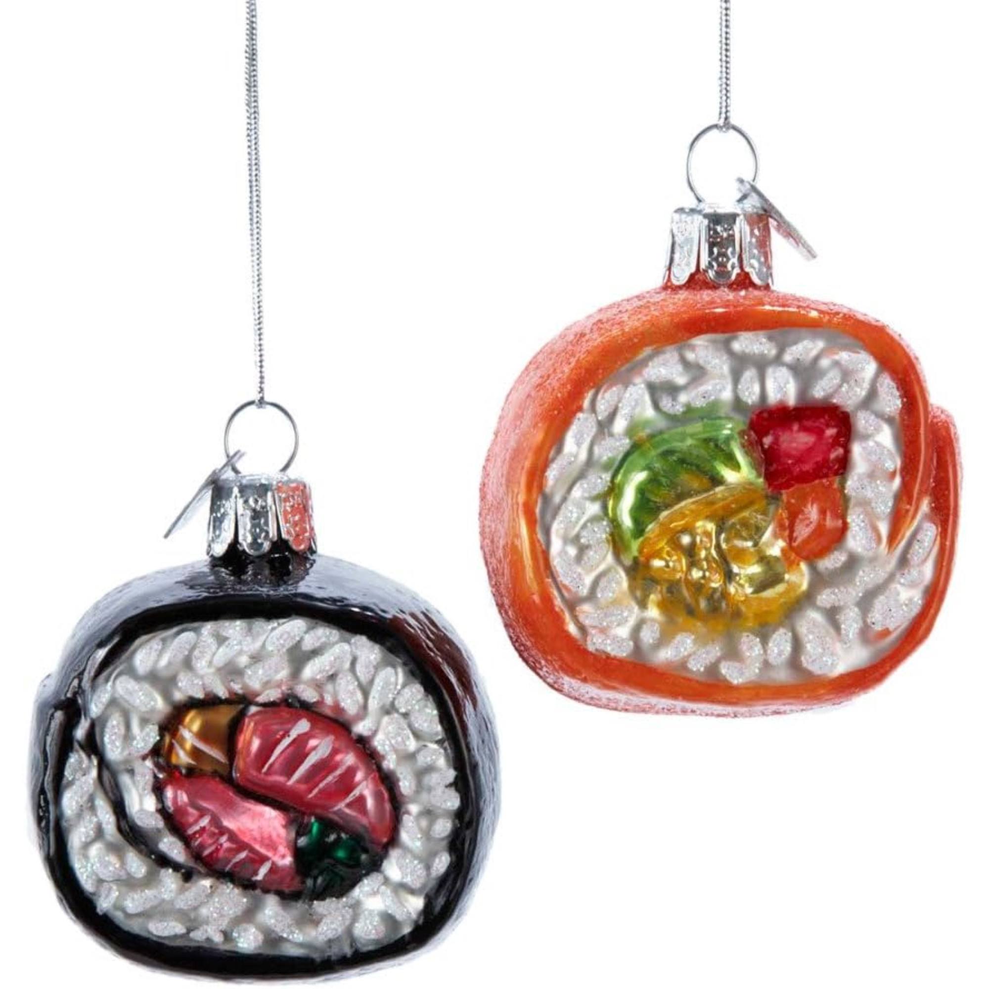 Kurt Adler Noble Gems Glass Ornaments for Christmas Tree, Sushi, Assorted (Pack of 2)