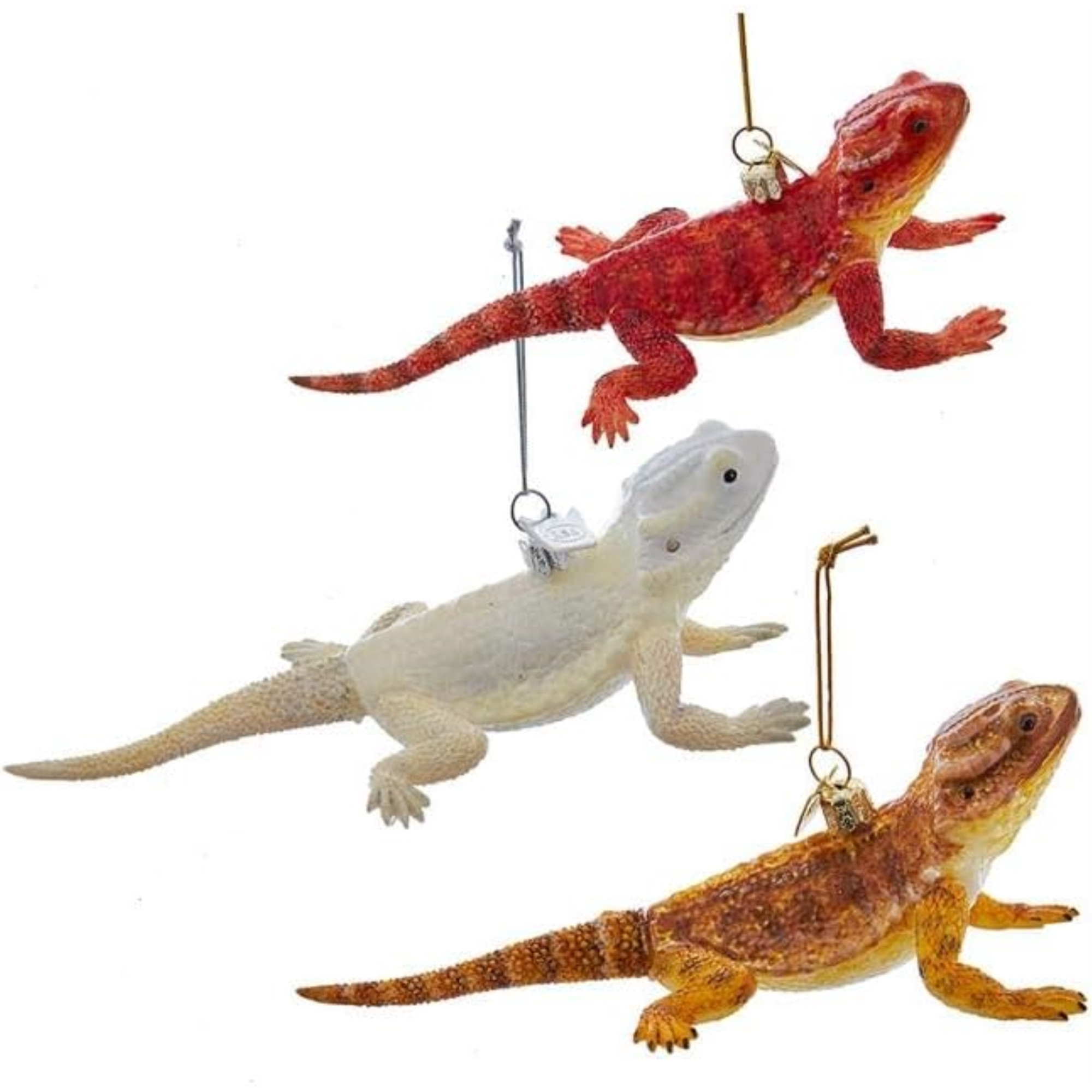 Kurt Adler Noble Gems Glass Ornaments for Christmas Tree, Bearded Dragon, Assorted (Pack of 3)