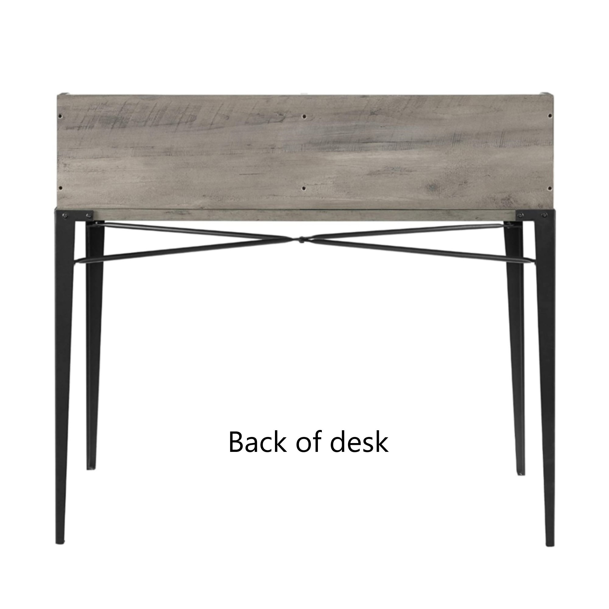 Interior Elements Industrial Secretary Desk with Hutch – Wood Home Office Desk, Grey Wash, 42"