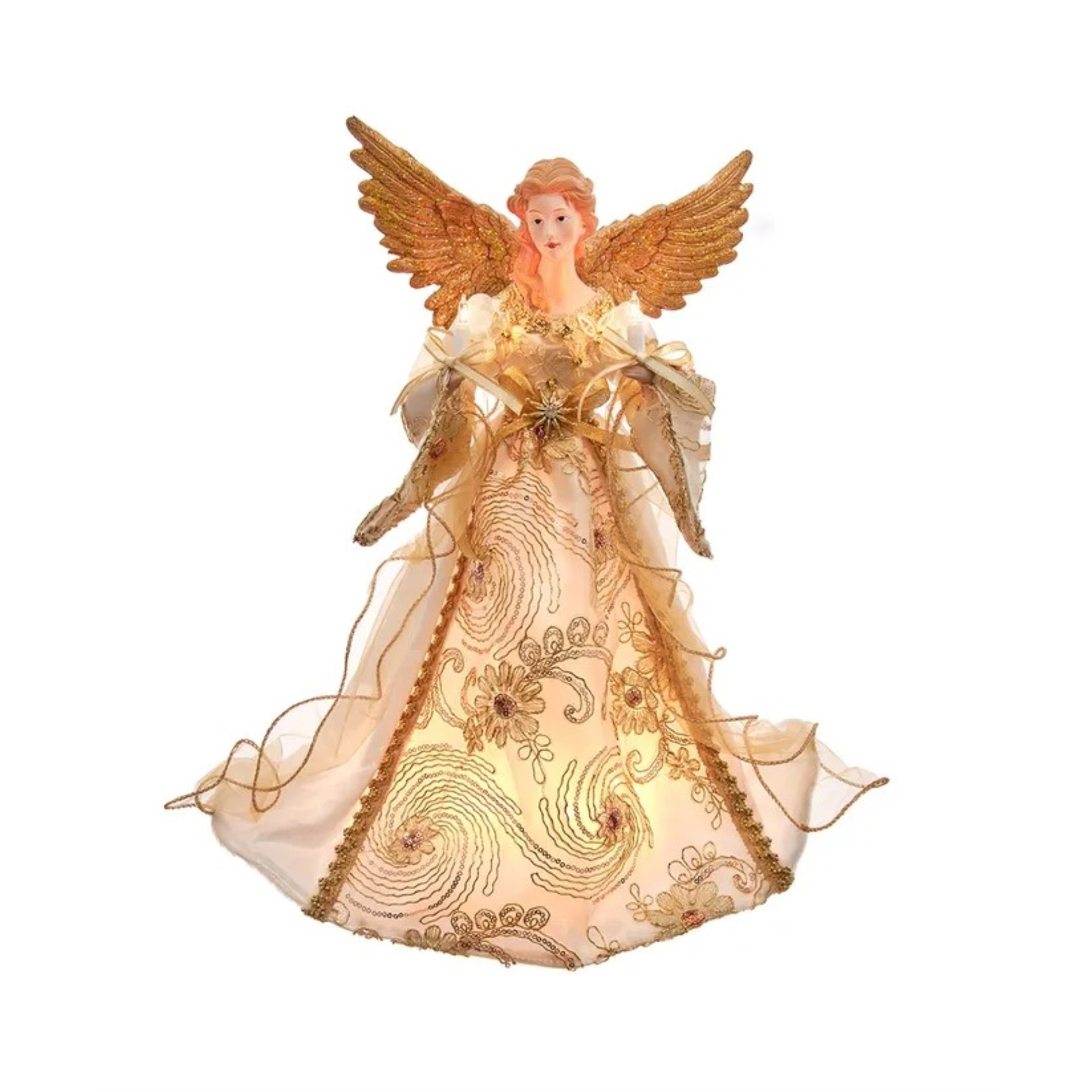 Kurt Adler UL 10-Light Ivory and Gold Angel Christmas Treetop, 16in