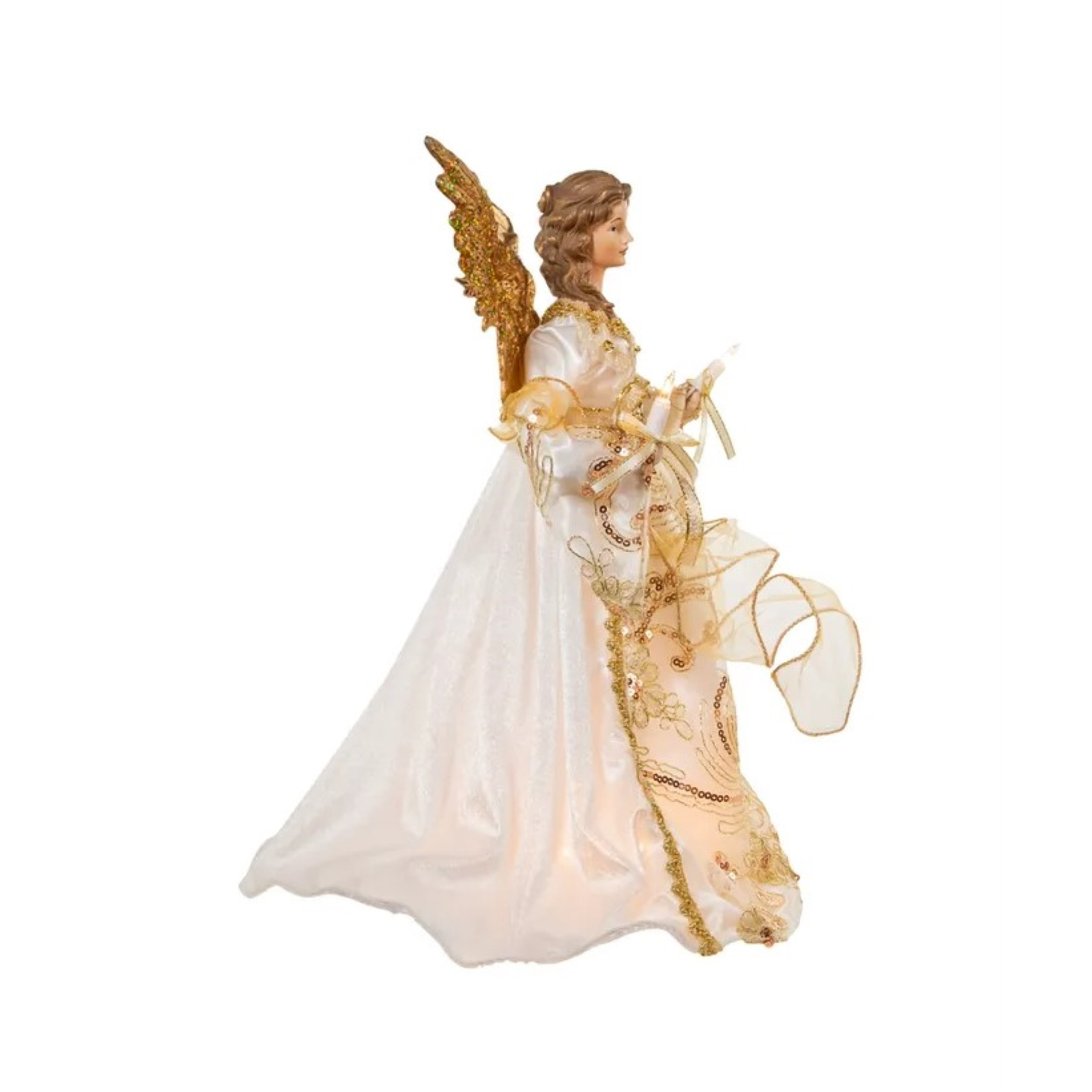 Kurt Adler UL 10-Light Ivory and Gold Angel Christmas Treetop, 16in