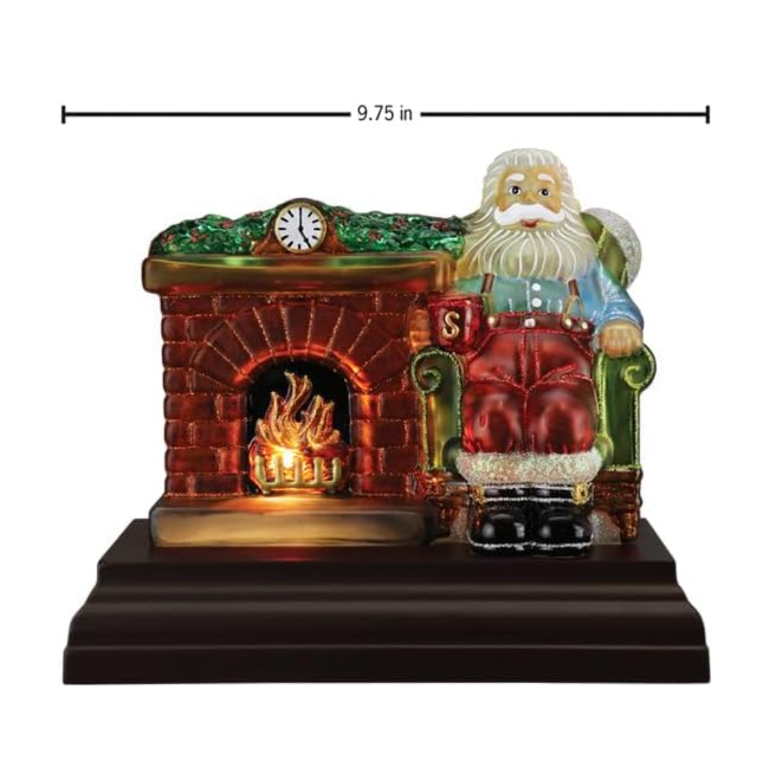 Old World Christmas Lighted Glass Holiday Tabletop Display, Santa at Hearth, 9.75"