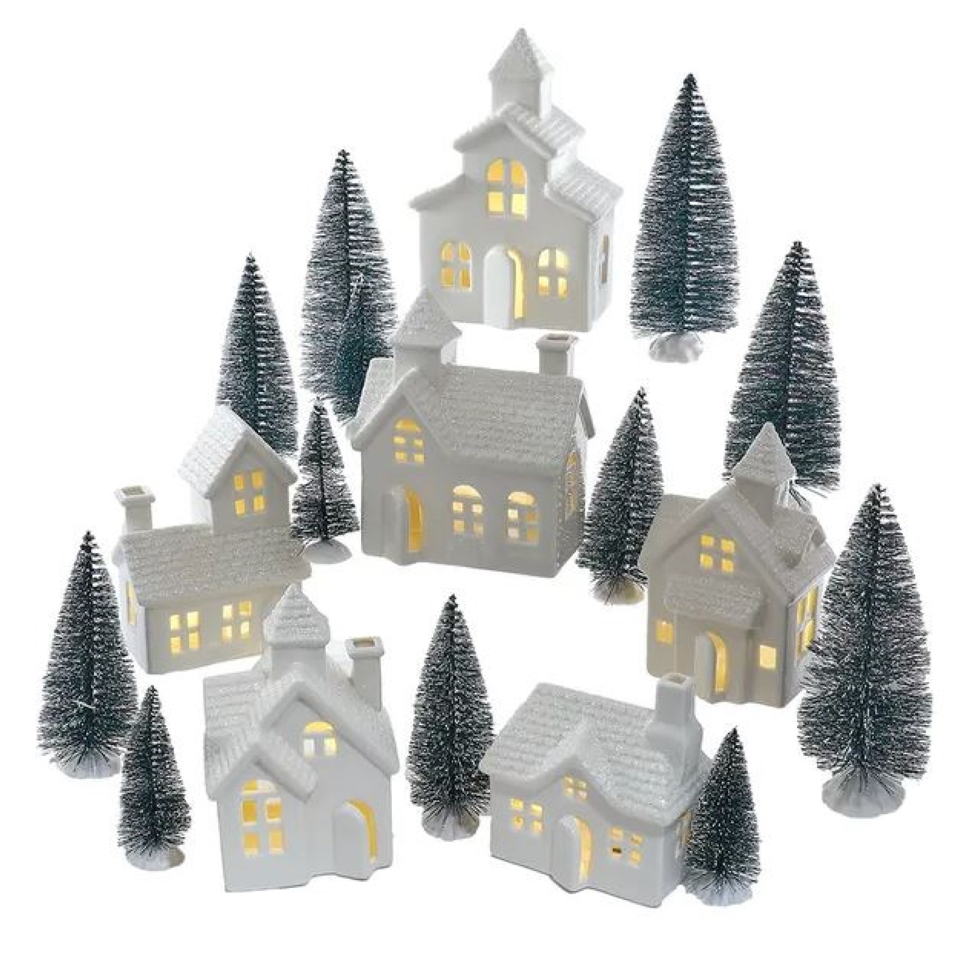 Kurt Adler Battery Operated Porcelain Lighted Houses, Trees