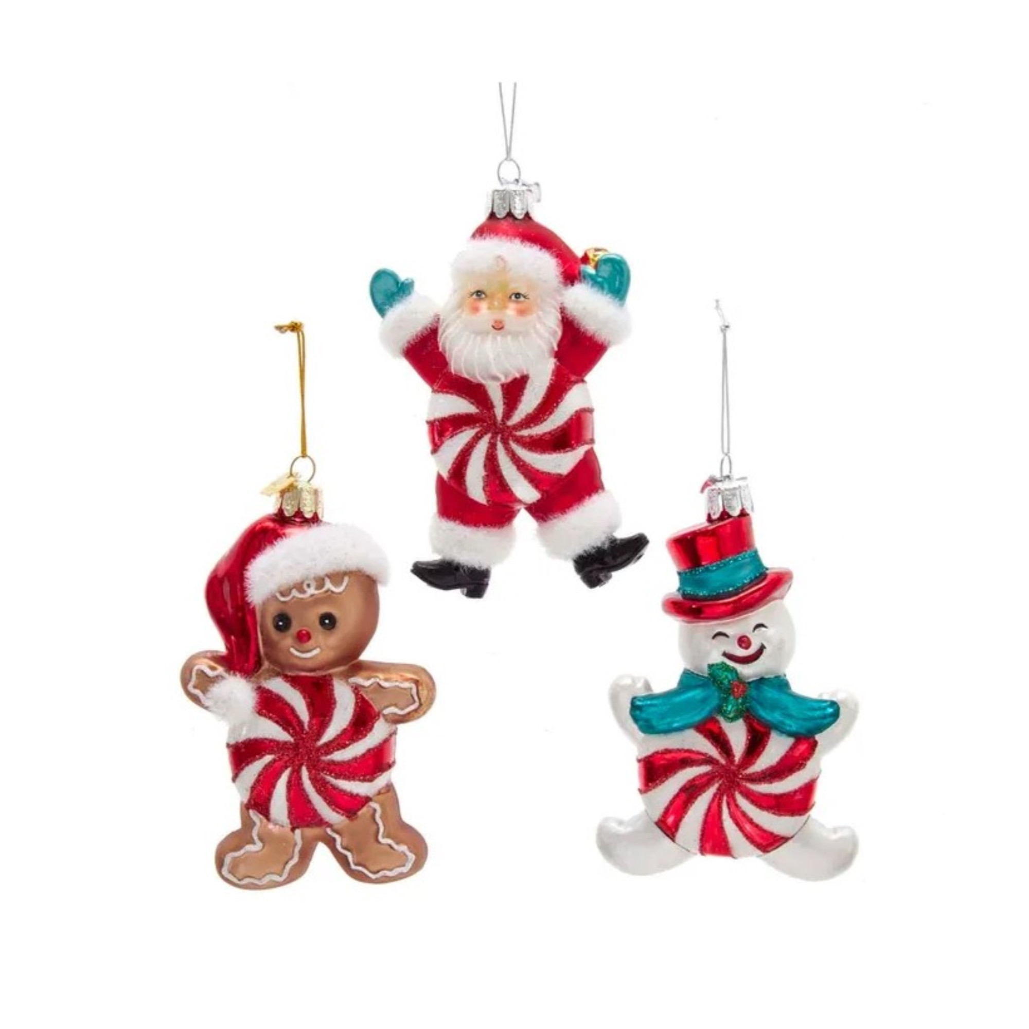 Kurt Adler Noble Gems Glass Ornaments for Christmas Tree, Santa, Snowman and Gingerbread, Assorted (Pack of 3)