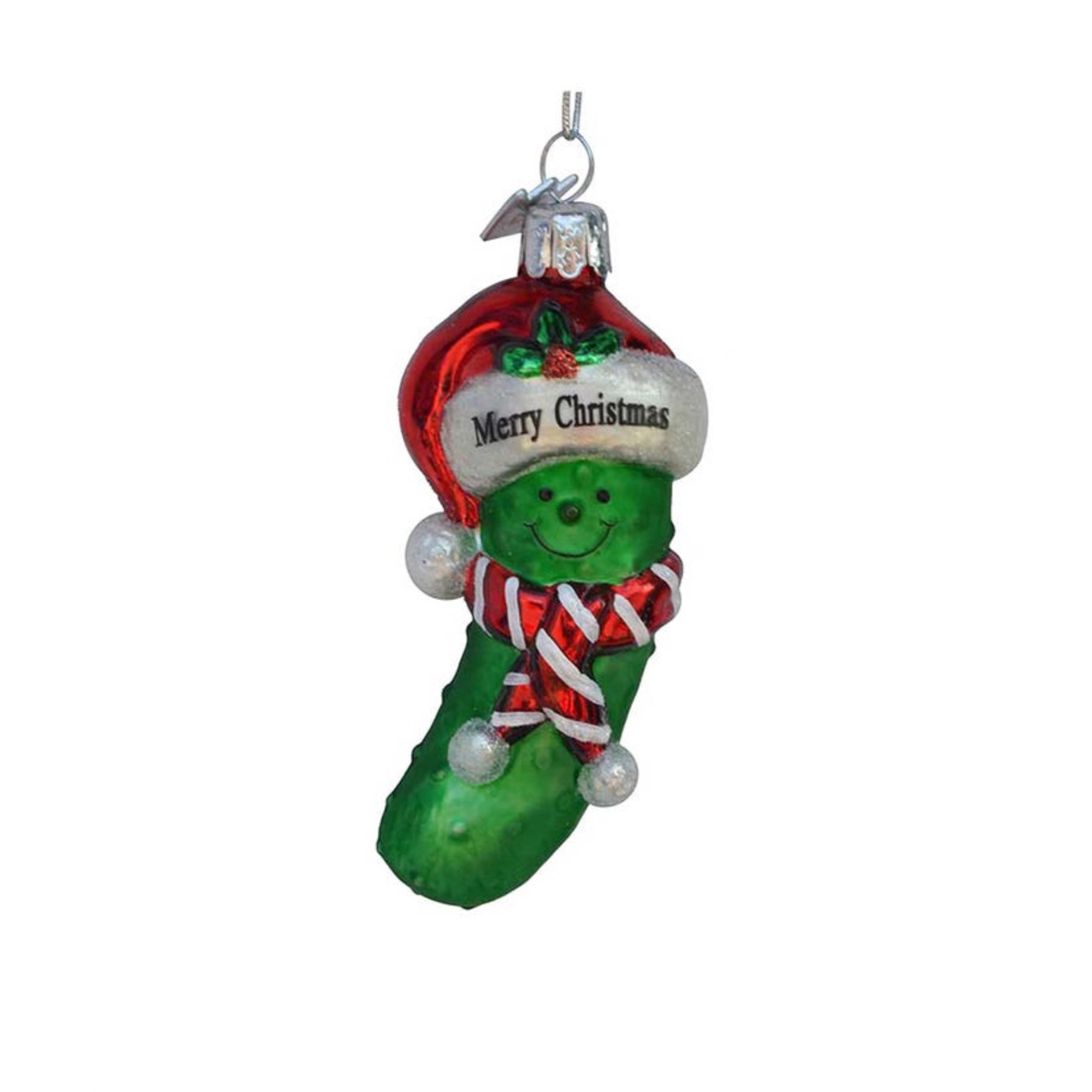 Kurt Adler Noble Gems Glass Ornament for Christmas Tree, Merry Christmas Pickle