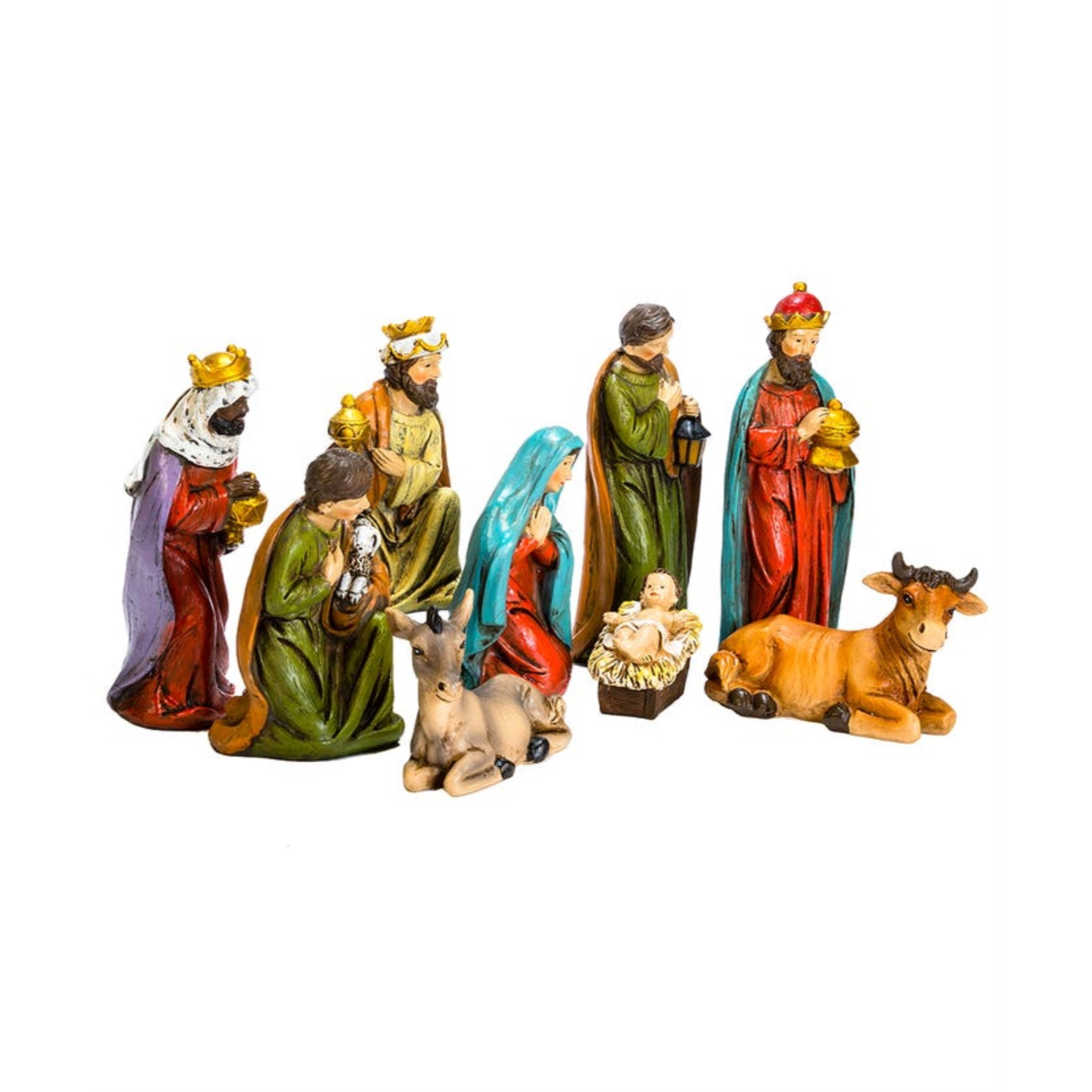 Kurt Adler Resin Nativity Set – Holy Family, Three Wise Men, Shepherd, and Animals, 4–5" Tall  (9-Pieces)