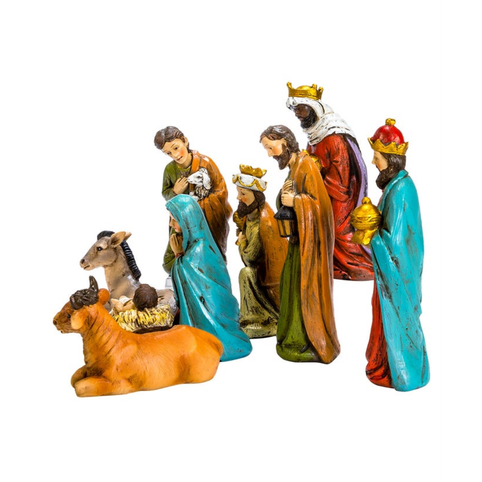 Kurt Adler Resin Nativity Set – Holy Family, Three Wise Men, Shepherd, and Animals, 4–5" Tall  (9-Pieces)