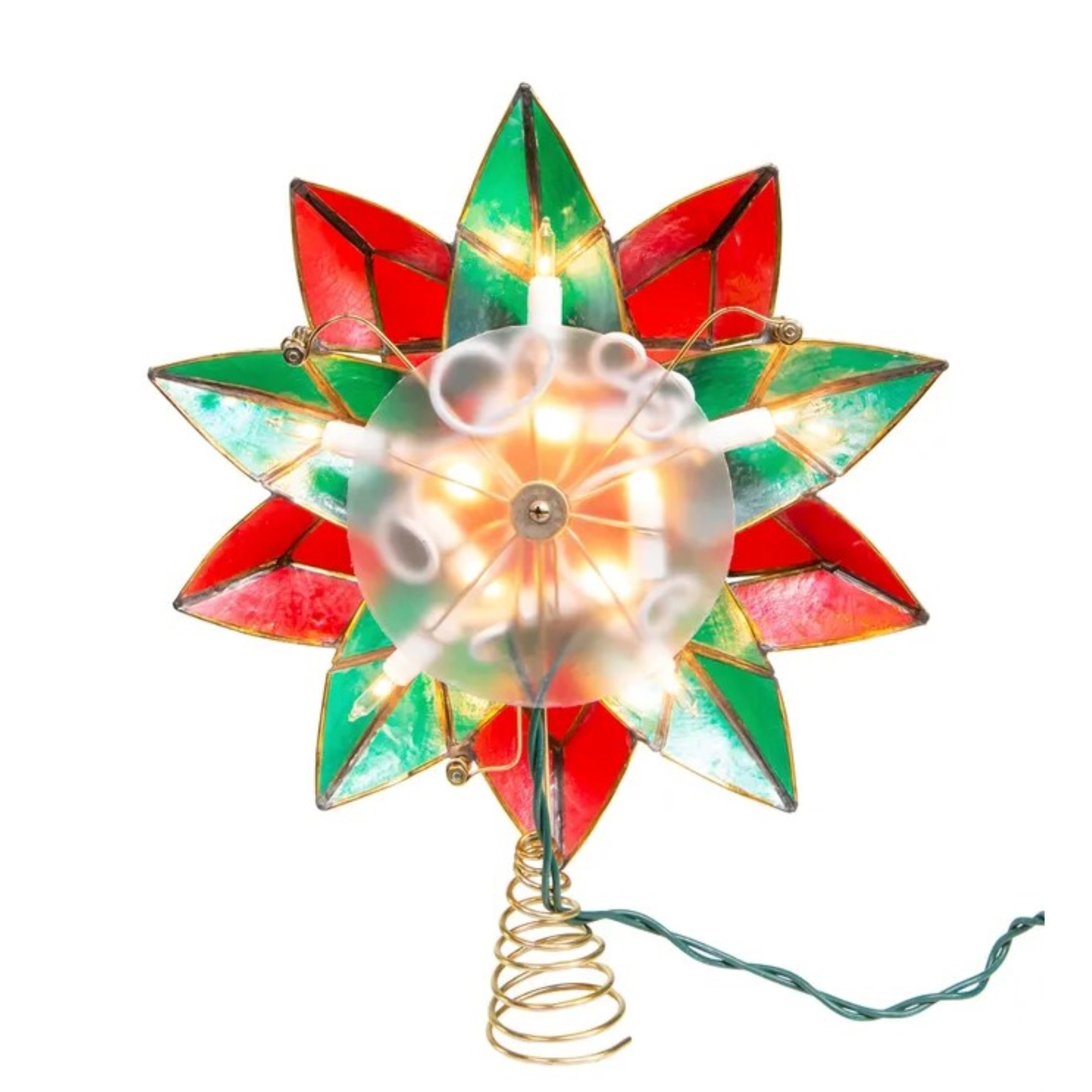 Kurt Adler 10-Light LED Capiz Poinsettia Tree Topper, Red & Green