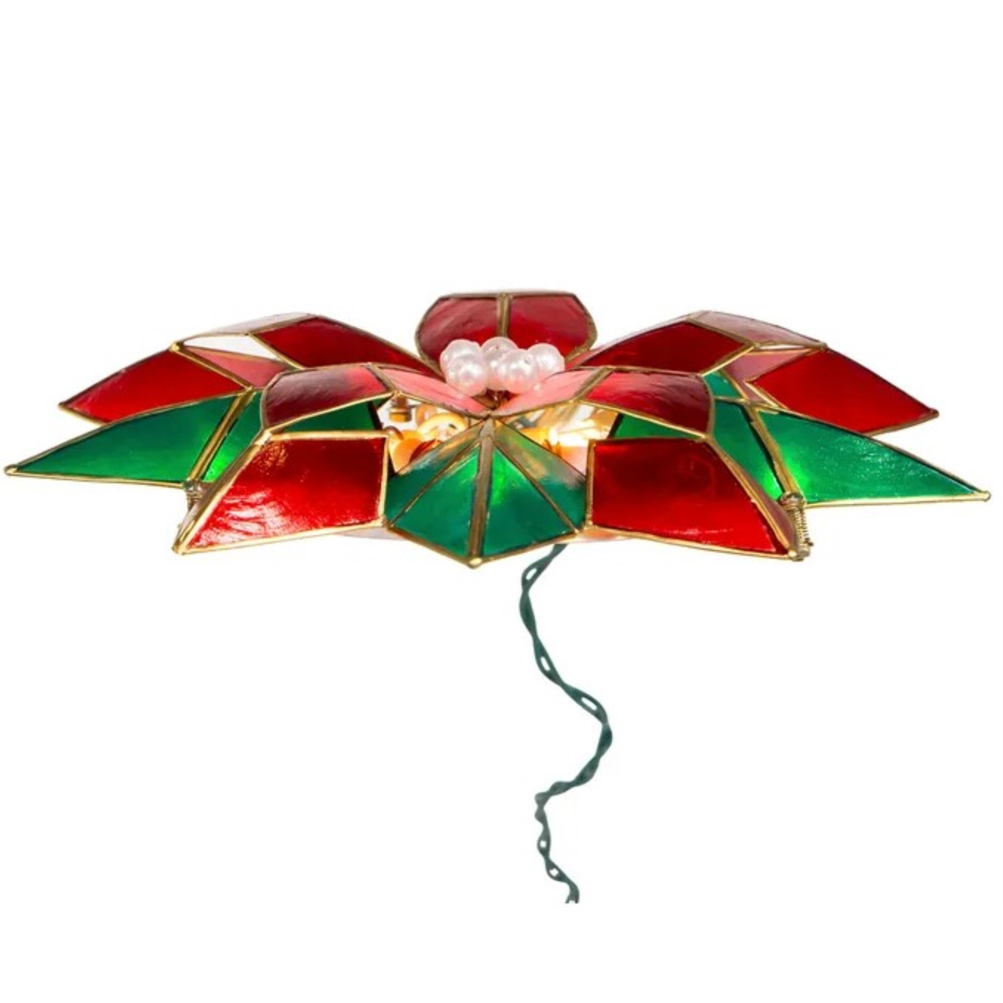 Kurt Adler 10-Light LED Capiz Poinsettia Tree Topper, Red & Green