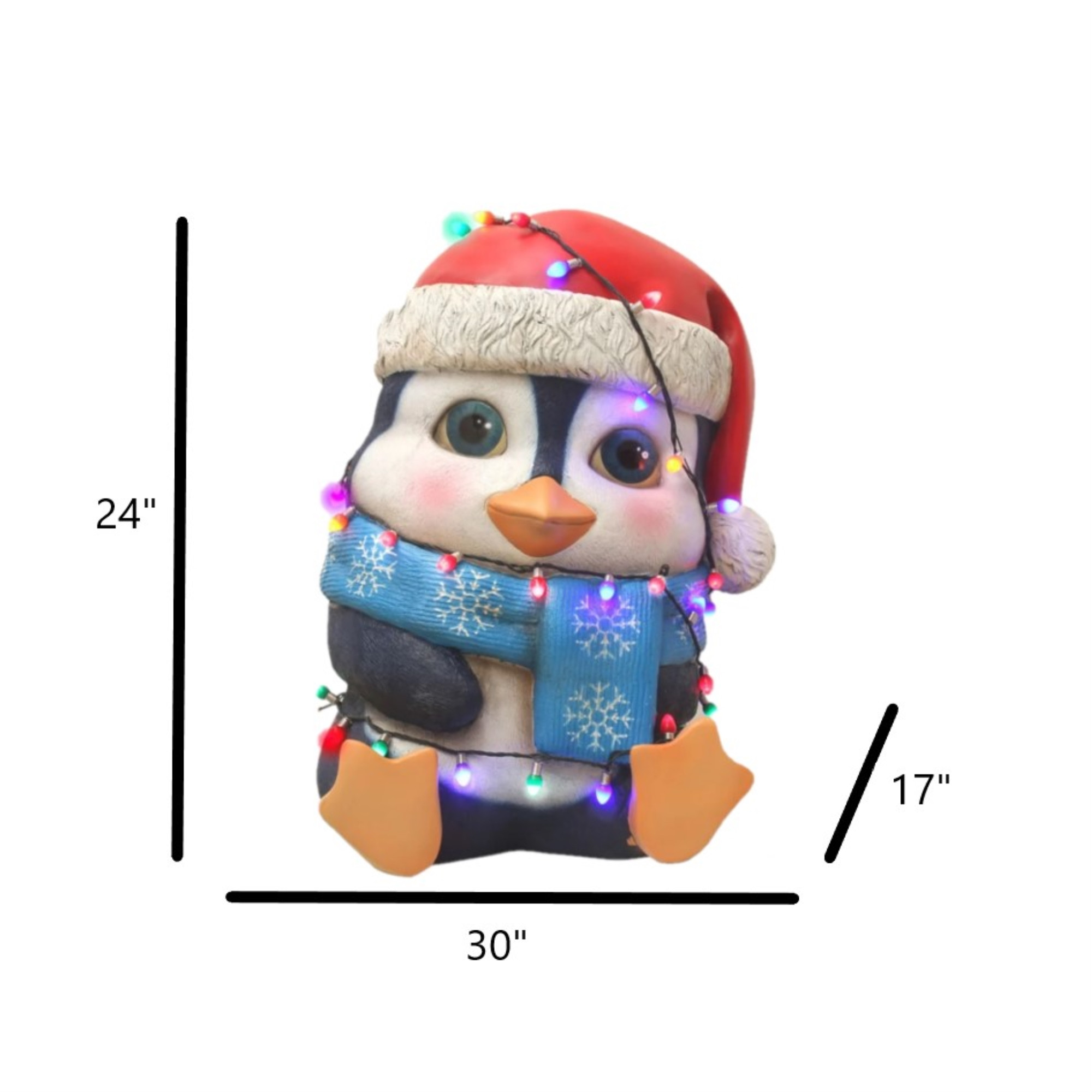 Garden Elements Indoor Fiberglass Christmas Figurine – Baby Penguin Holding Christmas Lights, 24"