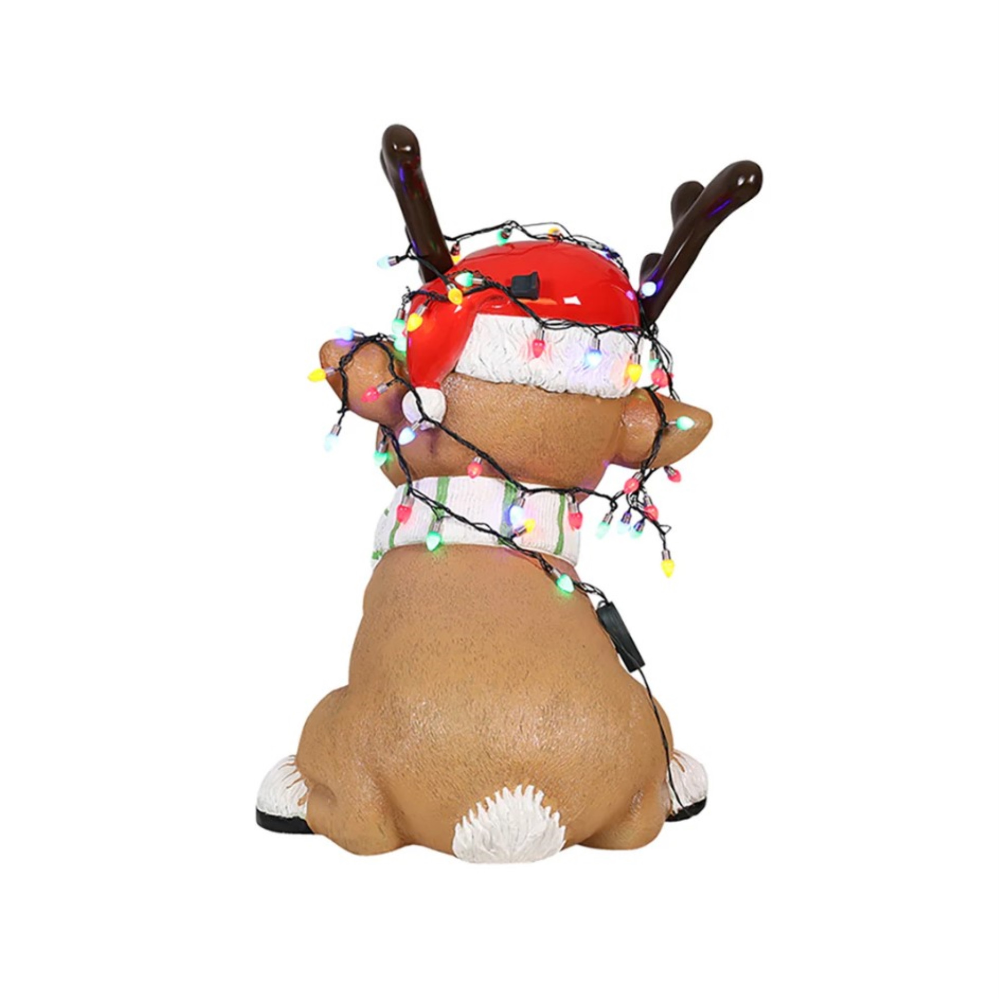 Garden Elements Indoor Fiberglass Christmas Figurine – Baby Deer Playing with Christmas Lights, 28"