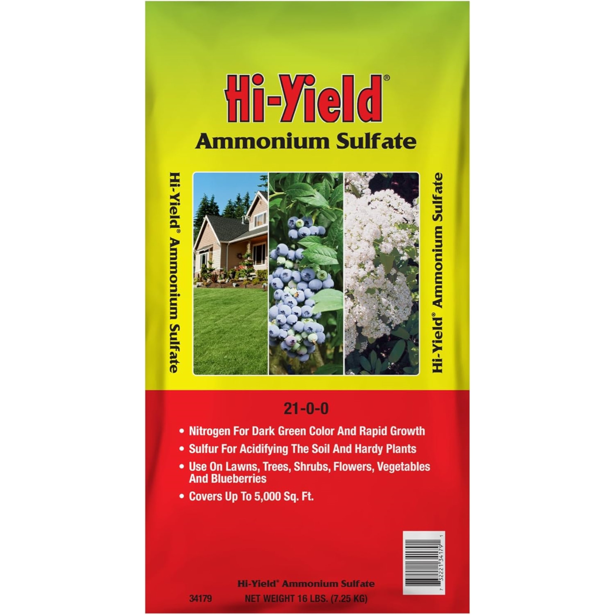 Hi-Yield Ammonium Sulfate 21-0-0 Lawn and Garden Fertilizer, 16lbs, 3,200sq ft