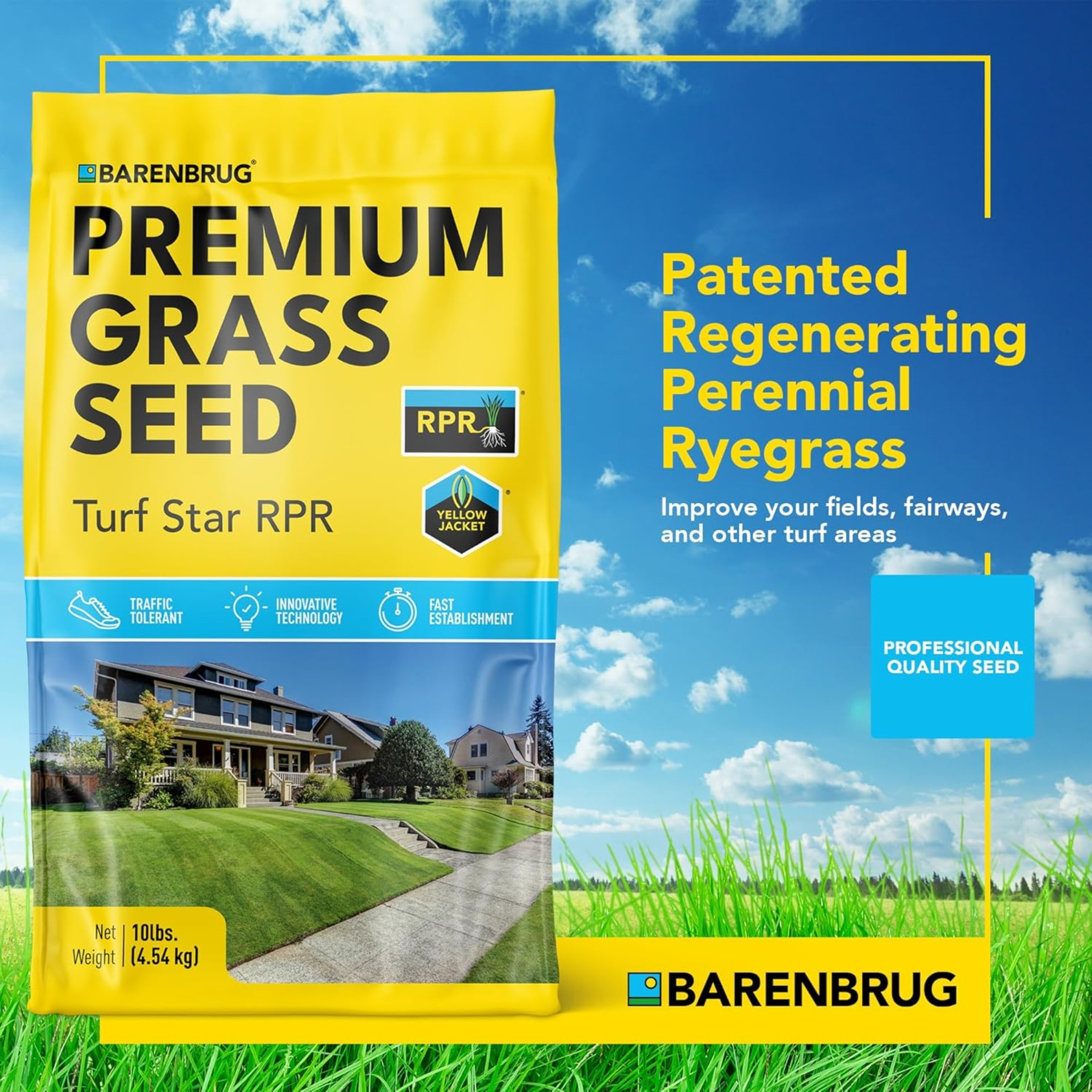 Barenbrug Turf Star RPR Grass Seed with Yellow Jacket Coating, 10lb Barenbrug Turf Star RPR Grass Seed with Yellow Jacket Coating, 10lb