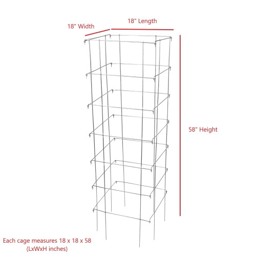 Garden Elements Square 8-Leg Heavy-Duty Collapsible Tomato Cages, 58in H (Pack of 3)