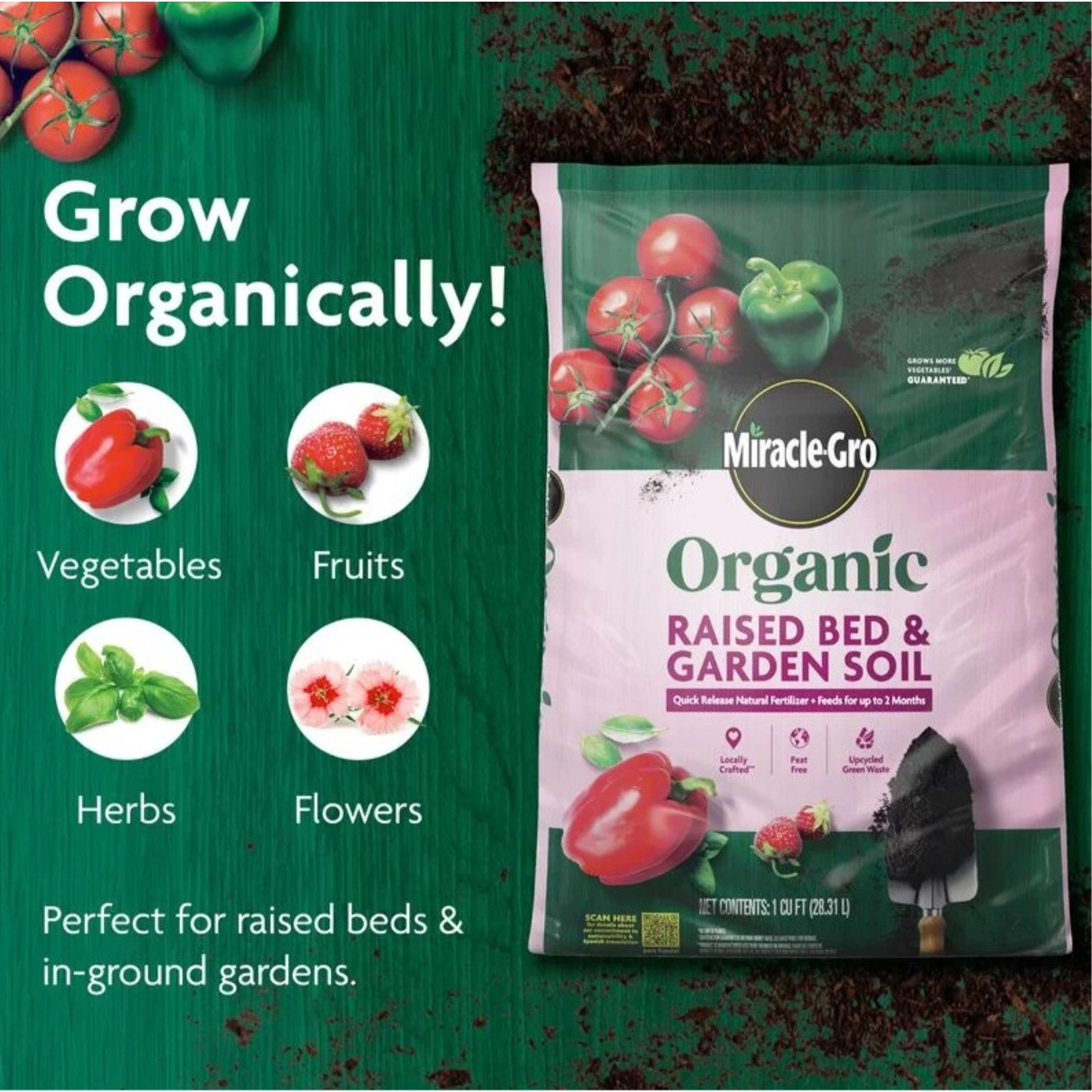 Miracle-Gro Organic Raised Bed & Garden Soil, 1.5 Cubic Feet