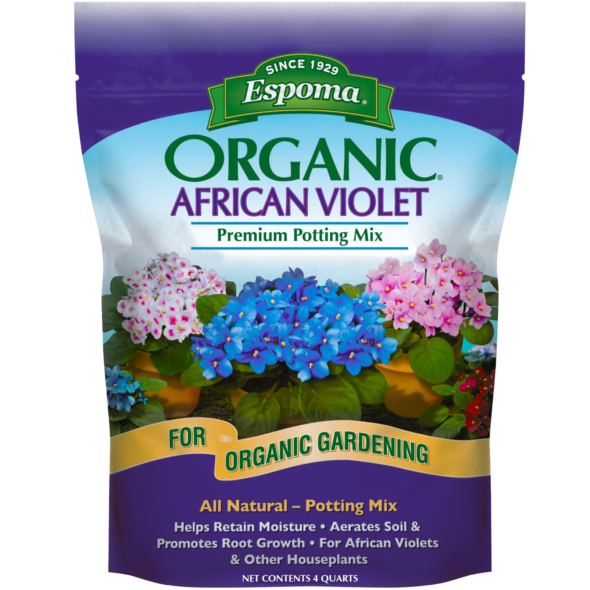 Espoma Organic Natural Potting Soil Mix for African Violets & Flowering Houseplants, 4qt