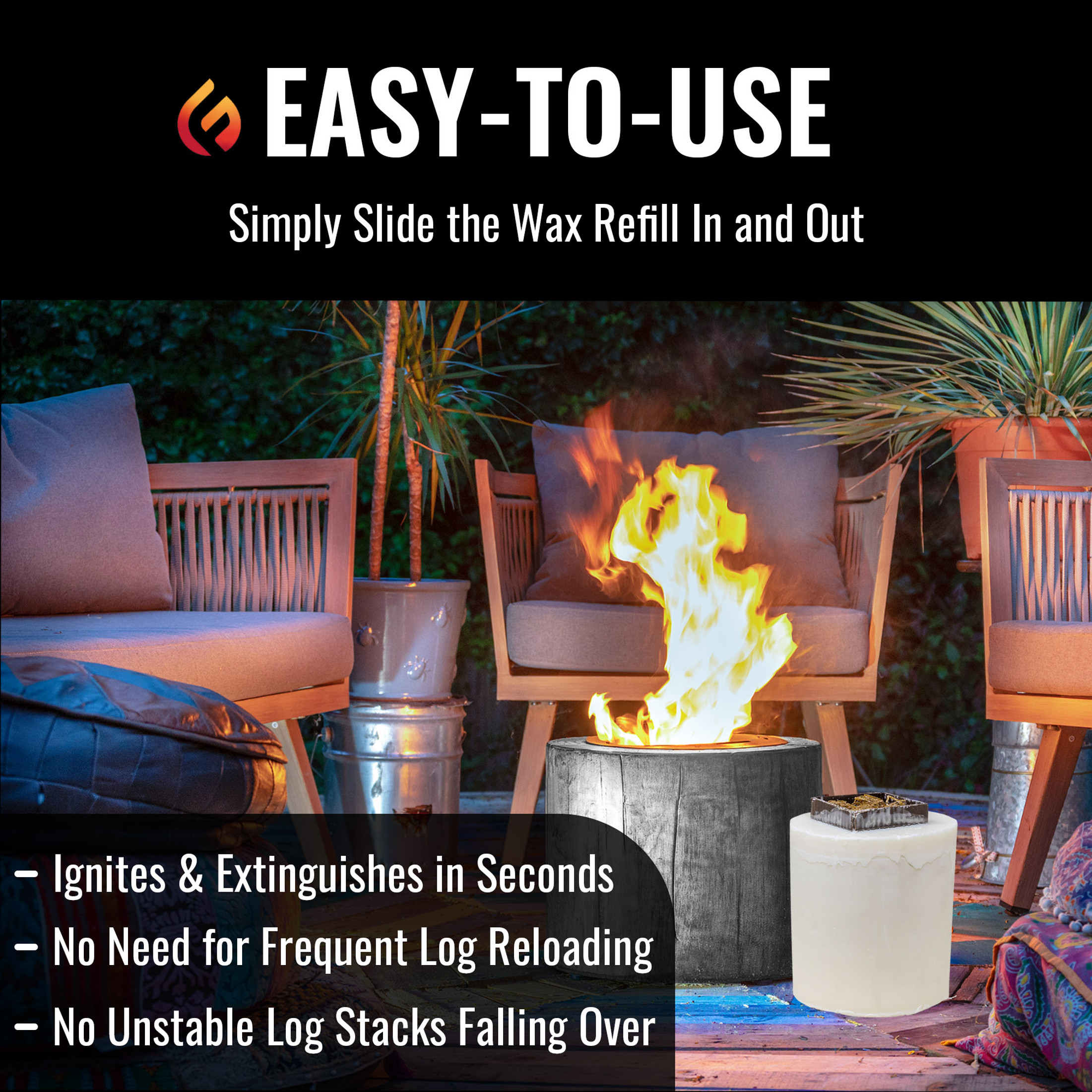 Eco Fuego Fuel Refills for Eco Fuego Fire Pits, 2 x 8-Hour Biodegradable Vegetable Wax Refills, Sustainable & Clean Burning, Interval Use (Pack of 2)