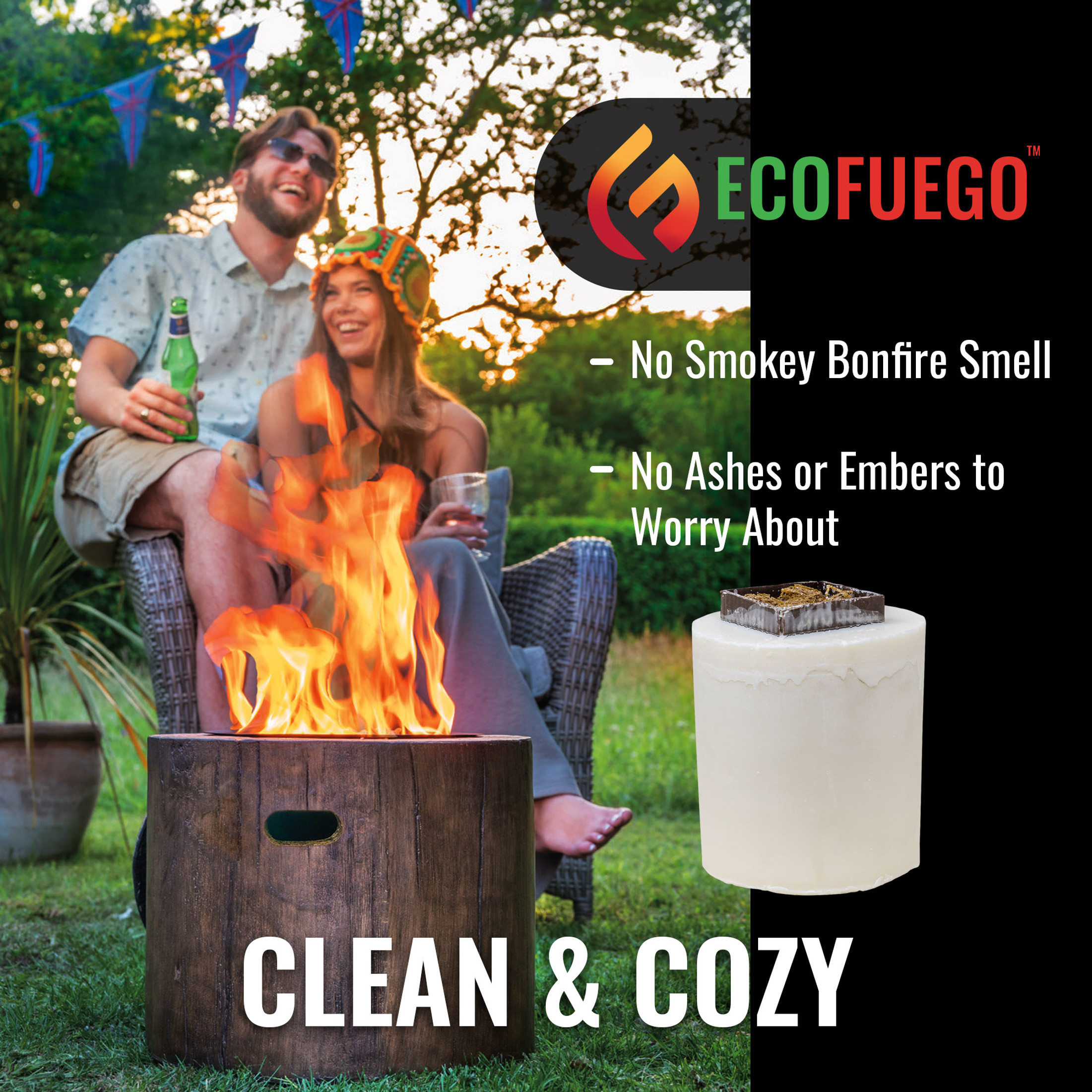 Eco Fuego Fuel Refills for Eco Fuego Fire Pits, 2 x 8-Hour Biodegradable Vegetable Wax Refills, Sustainable & Clean Burning, Interval Use (Pack of 2)