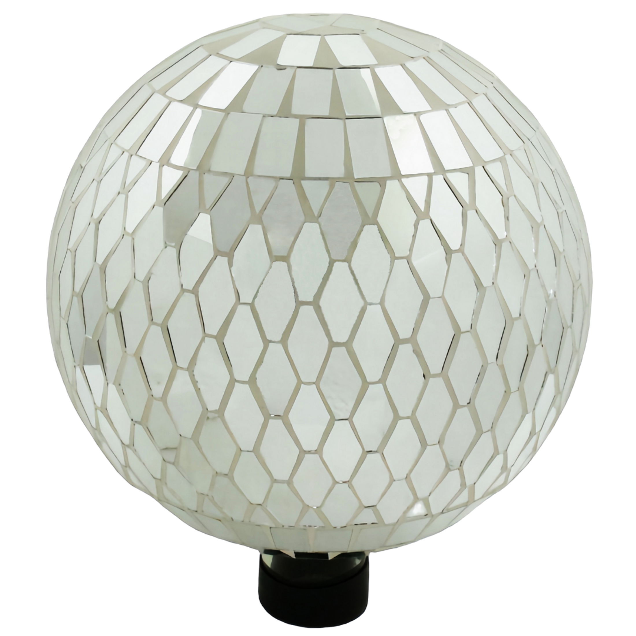 Very Cool Stuff Mosaic Glass Gazing Globe with Hanging Chain, Silver Mirror Tile, 10in