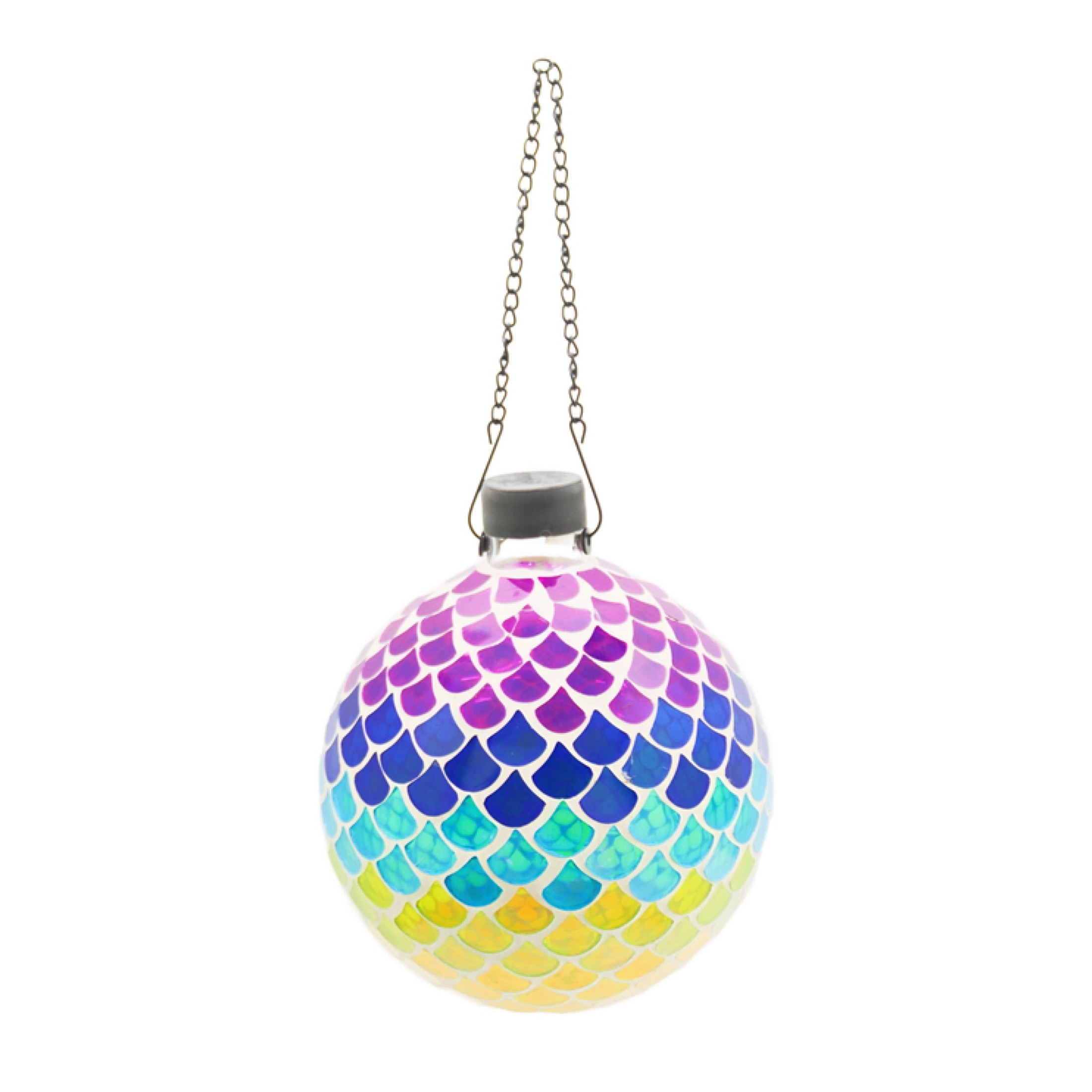 Very Cool Stuff Mosaic Glass Gazing Globe with Hanging Chain, Rainbow Scales Tile, 10in Very Cool Stuff Mosaic Glass Gazing Globe with Hanging Chain, Rainbow Scales Tile, 10in