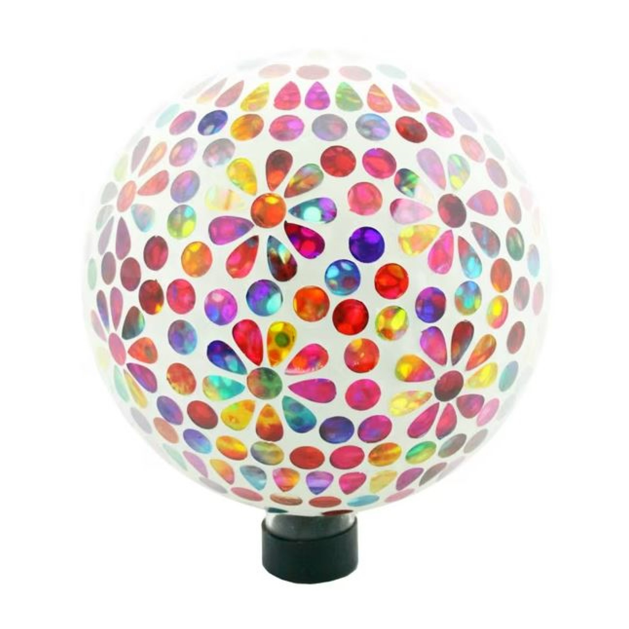 Very Cool Stuff Mosaic Glass Gazing Globe with Hanging Chain, Rainbow Flower Tile, 10in
