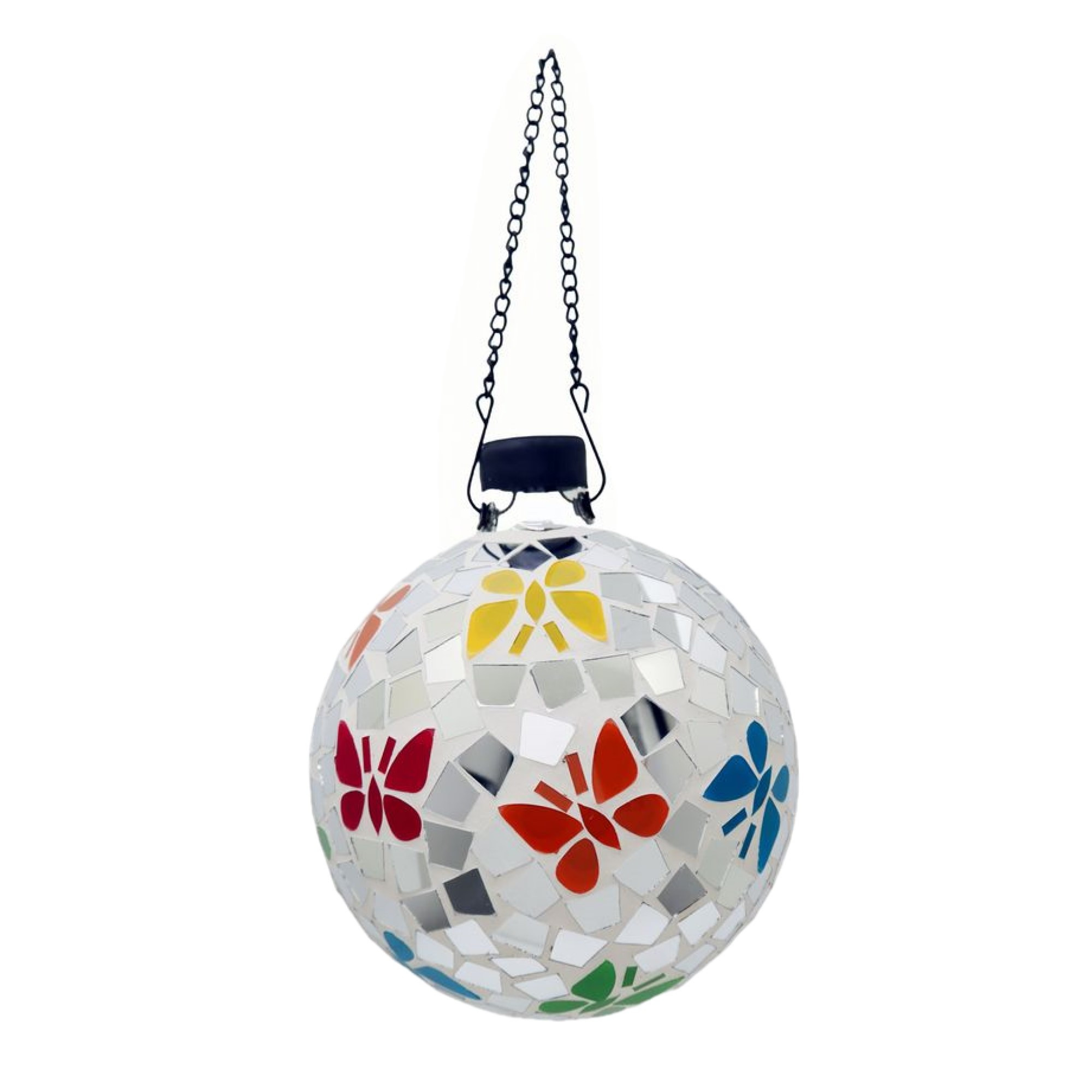 Very Cool Stuff Mosaic Glass Gazing Globe with Hanging Chain, Butterfly Tile, 10in