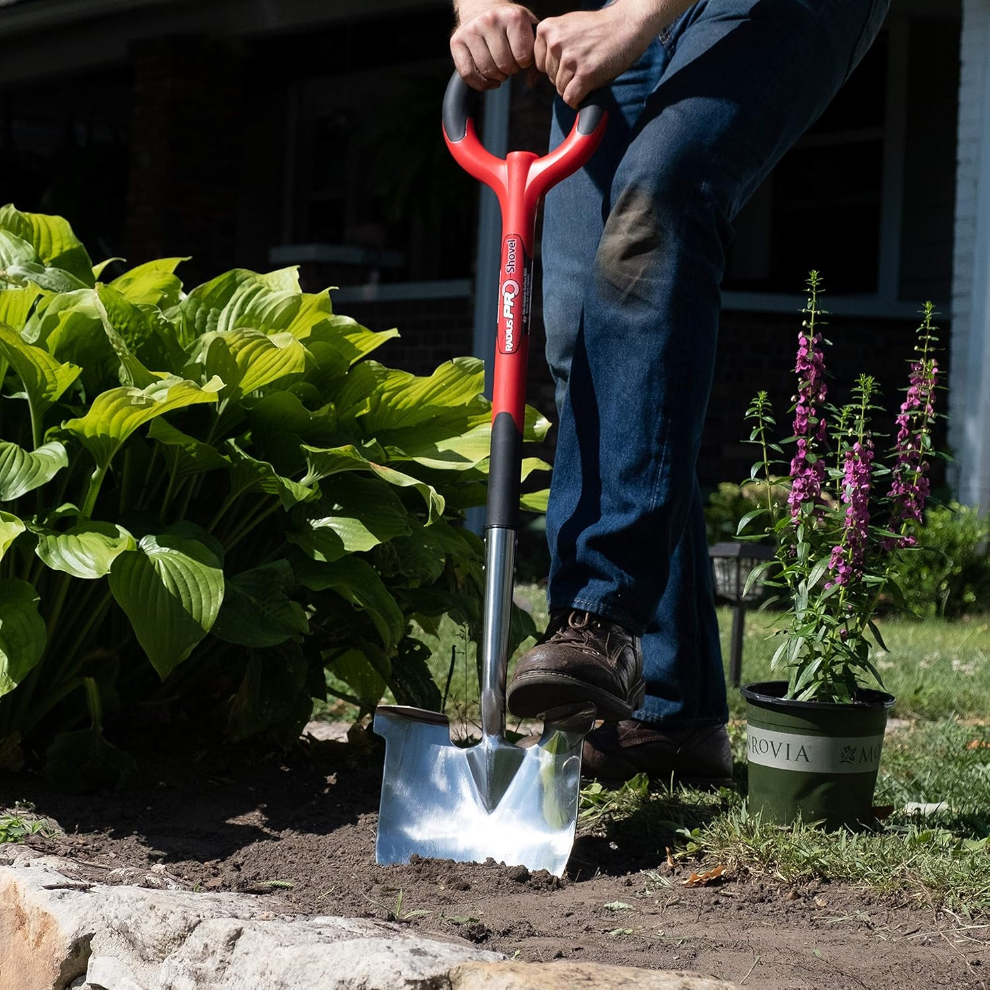 Radius Garden PRO Garden Stainless Steel Shovel, Red