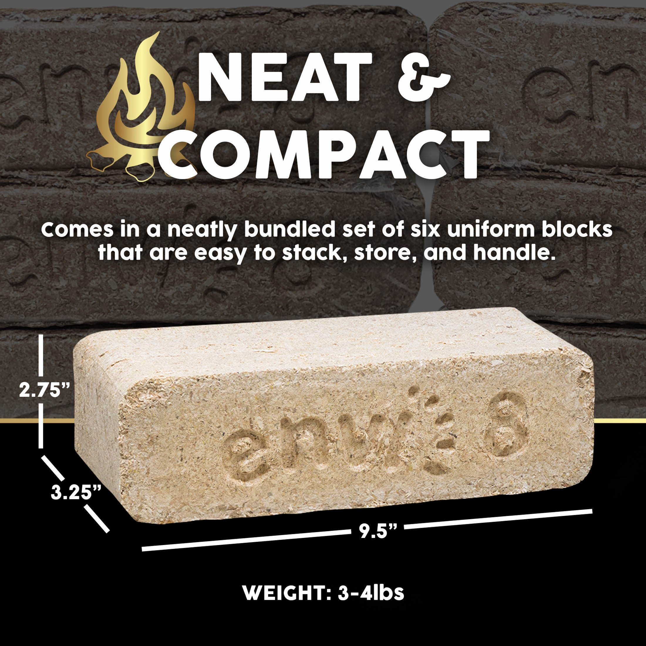 Firewood Central Envi 8 Hardwood Fuel Blocks by Bio-Diversity -100% Natural Compressed Sawdust, High Heat, Long Burn for Fireplaces, Stoves, and Fire Pits (6 Pack)