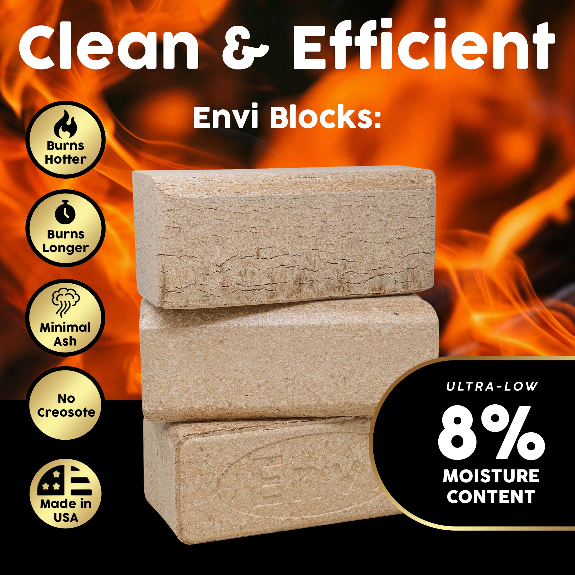 Firewood Central Envi Hardwood Fuel Blocks by Bio-Diversity -100% Natural Compressed Sawdust, High Heat, Long Burn for Fireplaces, Stoves, and Fire Pits (3 Pack)
