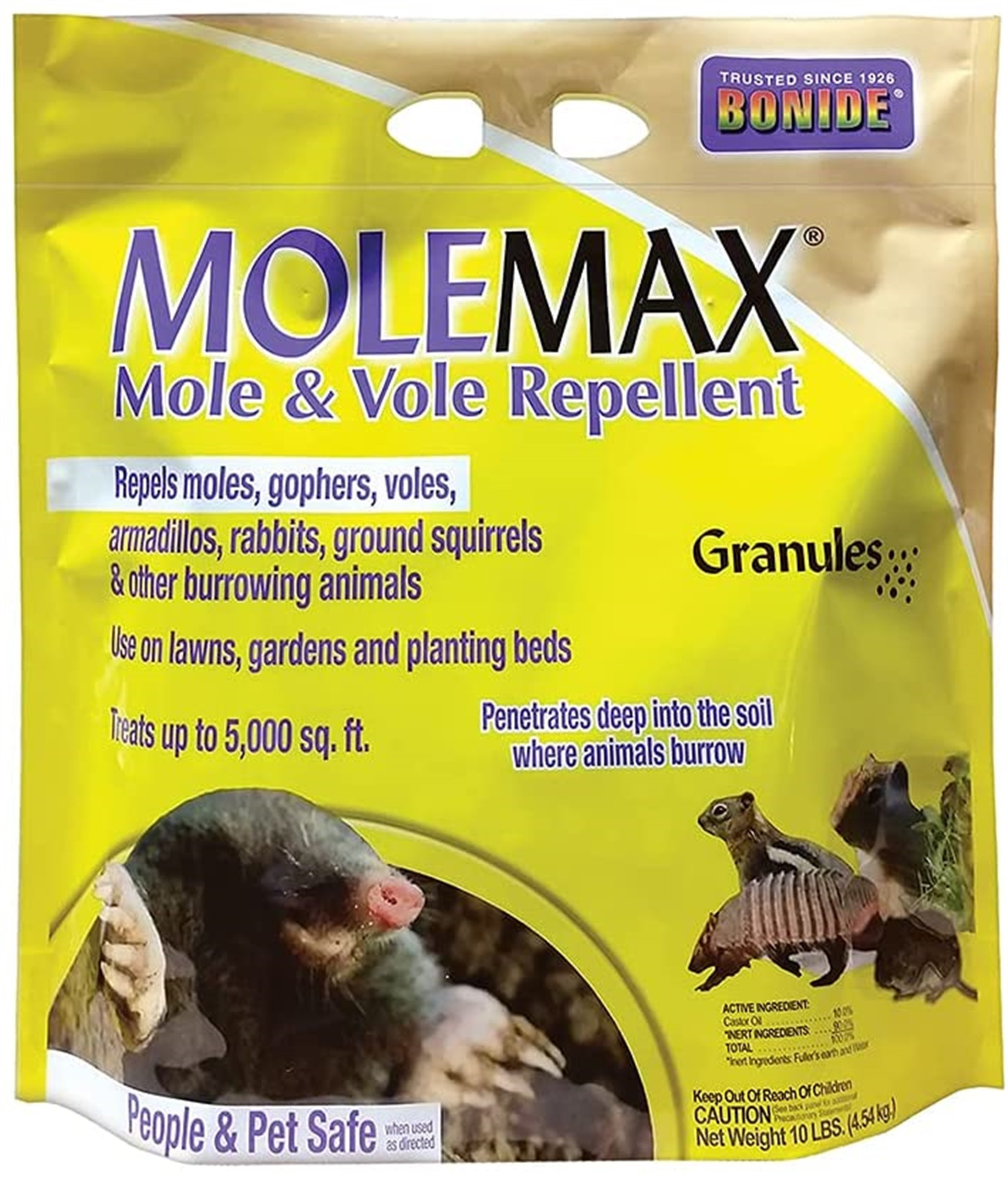 Bonide Mole Max and Vole Repellent Granules, 10-Pound