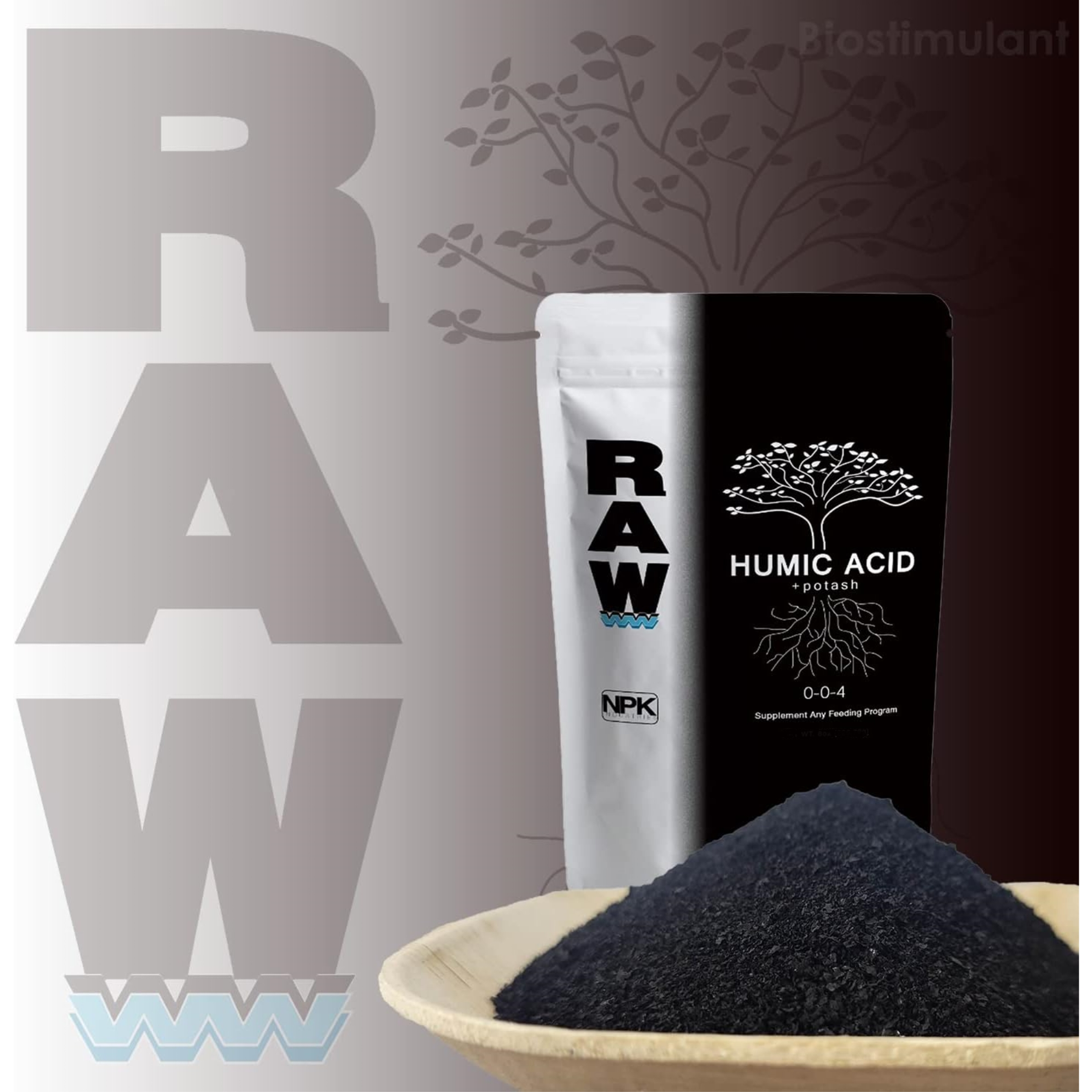 RAW Humic Acid Plus Potash Water-Soluble Fertilizer for Nutrient Absorption and Soil Structure