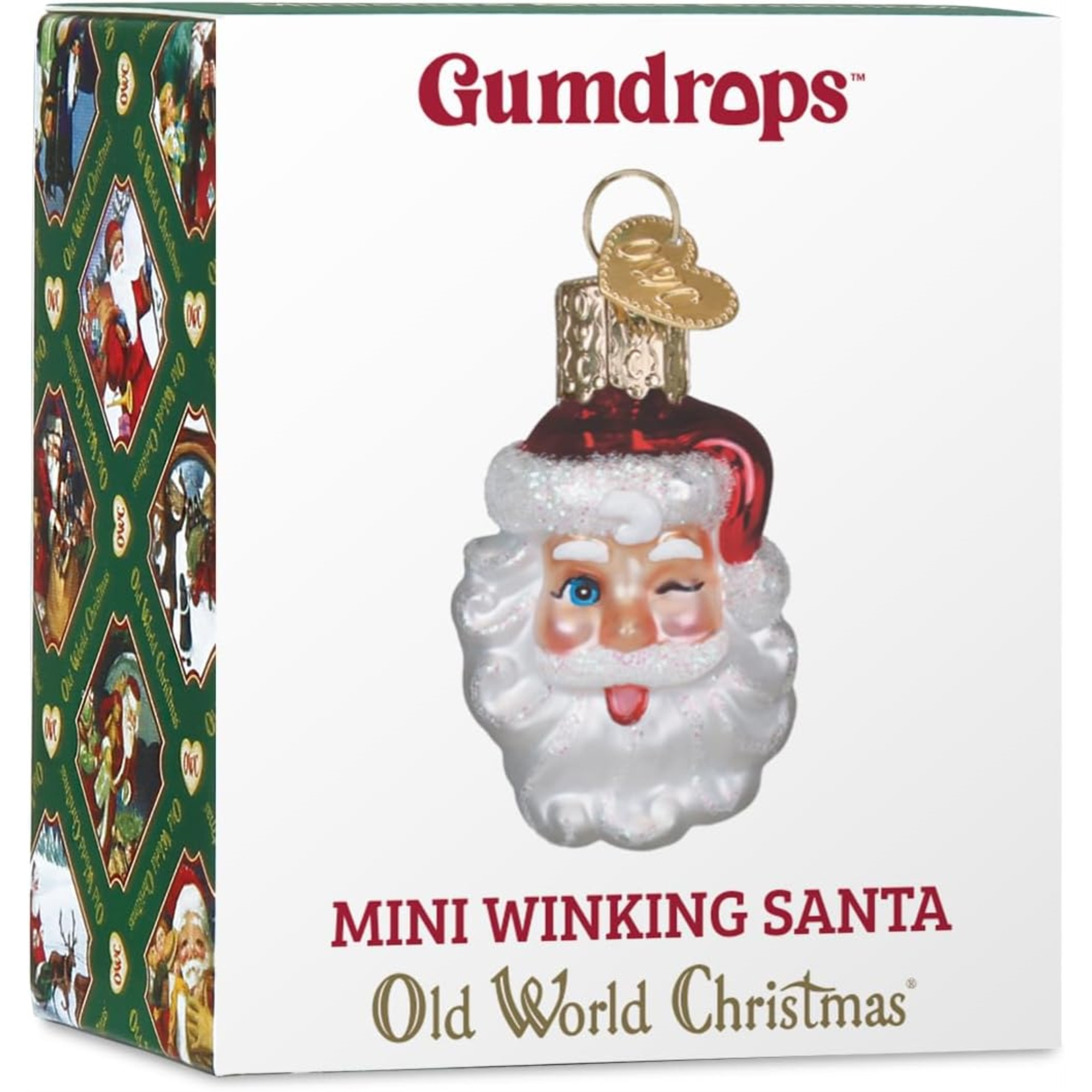 Old World Christmas Blown Glass Ornament for Christmas Tree, Mini Winking Santa