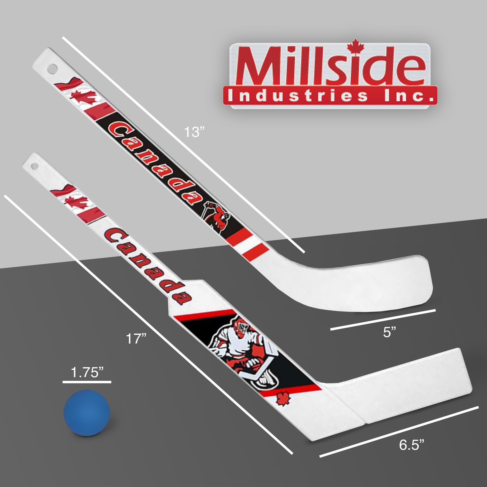 Millside Canadian Mini Hockey Set – 6 Durable Mini Sticks & 1 Foam Ball – Indoor/Outdoor Rec Floor Hockey Set