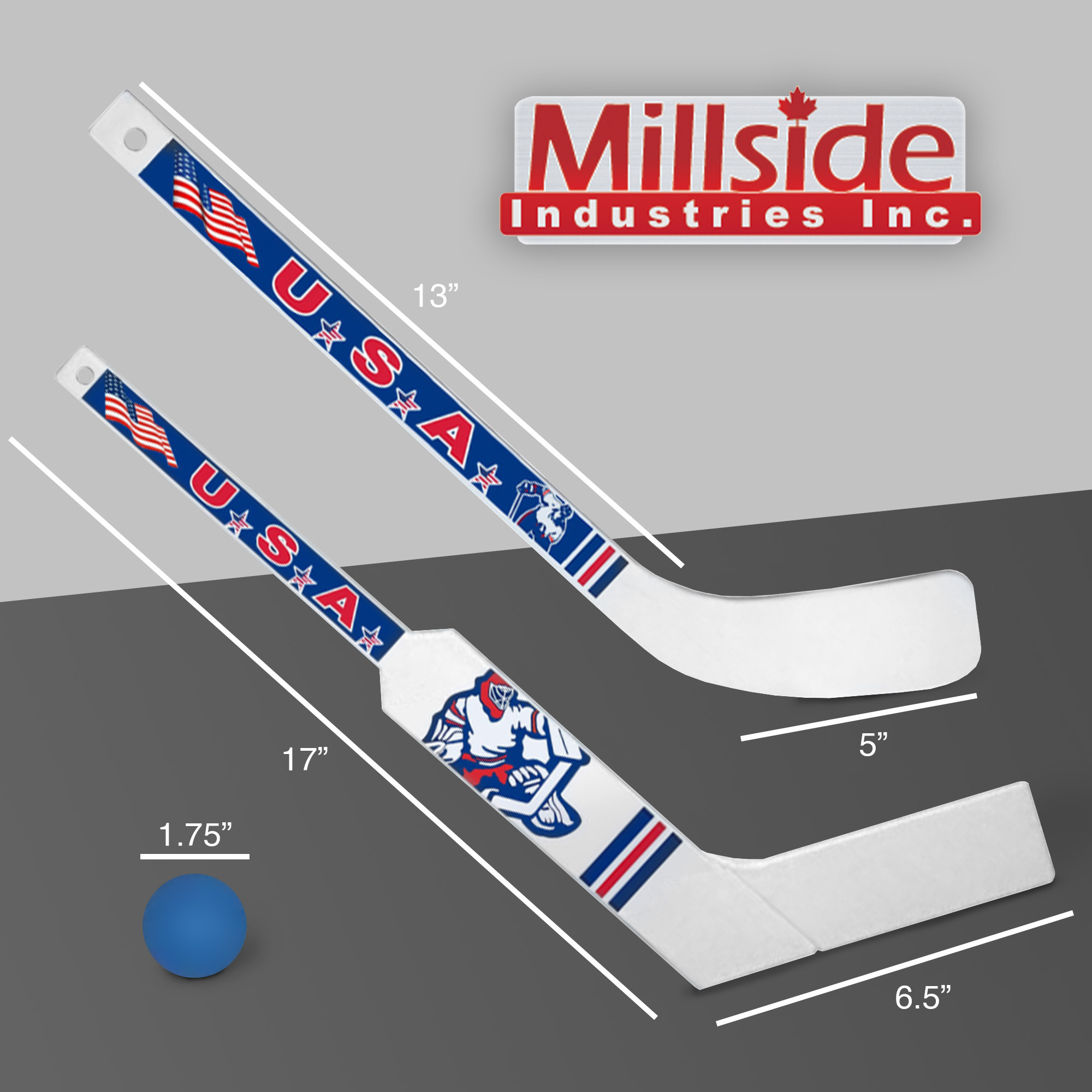 Millside USA Mini Hockey Set – 6 Durable Mini Sticks & 1 Foam Ball – Indoor/Outdoor Rec Floor Hockey Set
