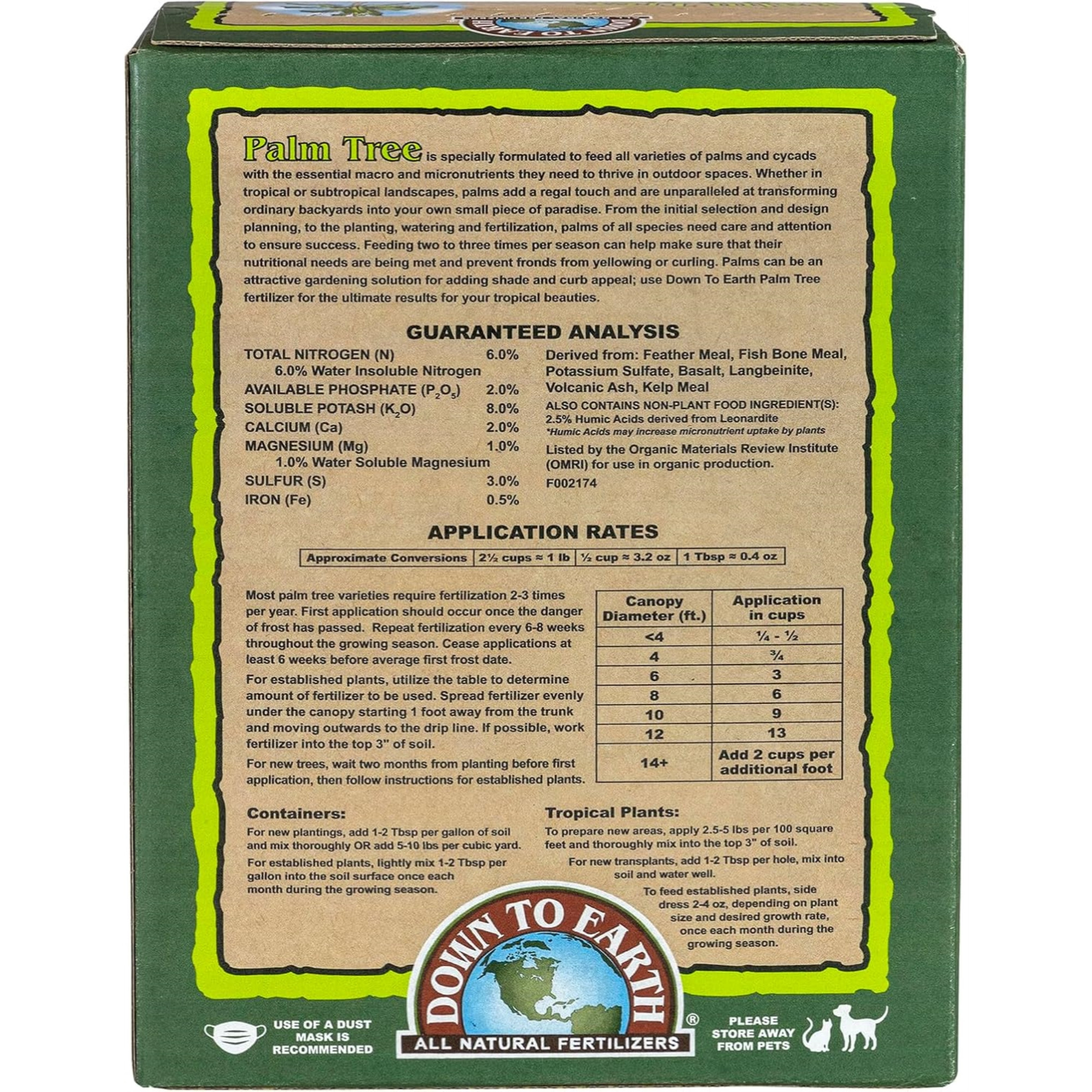 Down to Earth Organic Palm Tree 6-2-8 All Natural Fertilizer, 5lbs