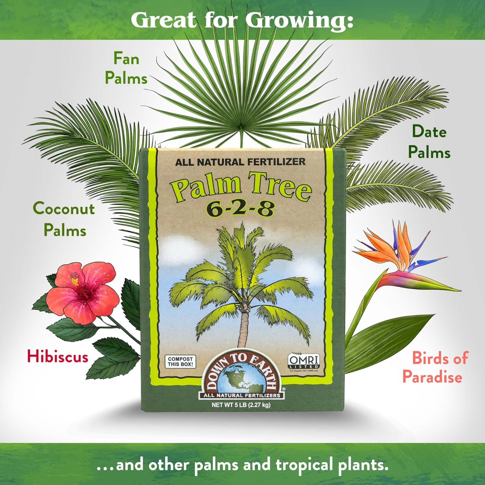Down to Earth Organic Palm Tree 6-2-8 All Natural Fertilizer, 5lbs