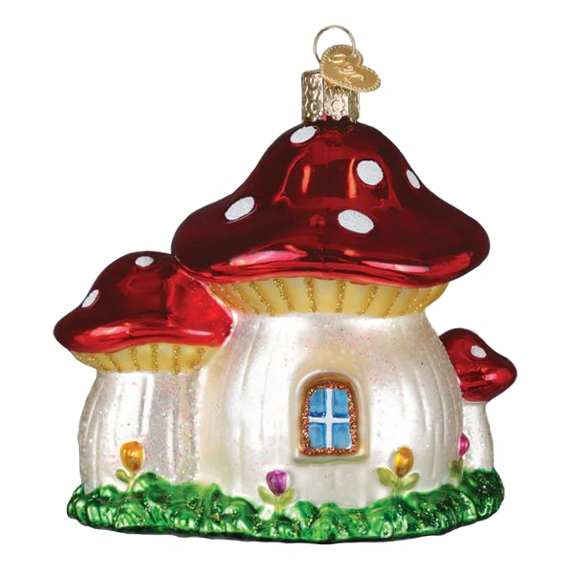 Old World Christmas Blown Glass Ornament for Christmas Tree, Mushroom House