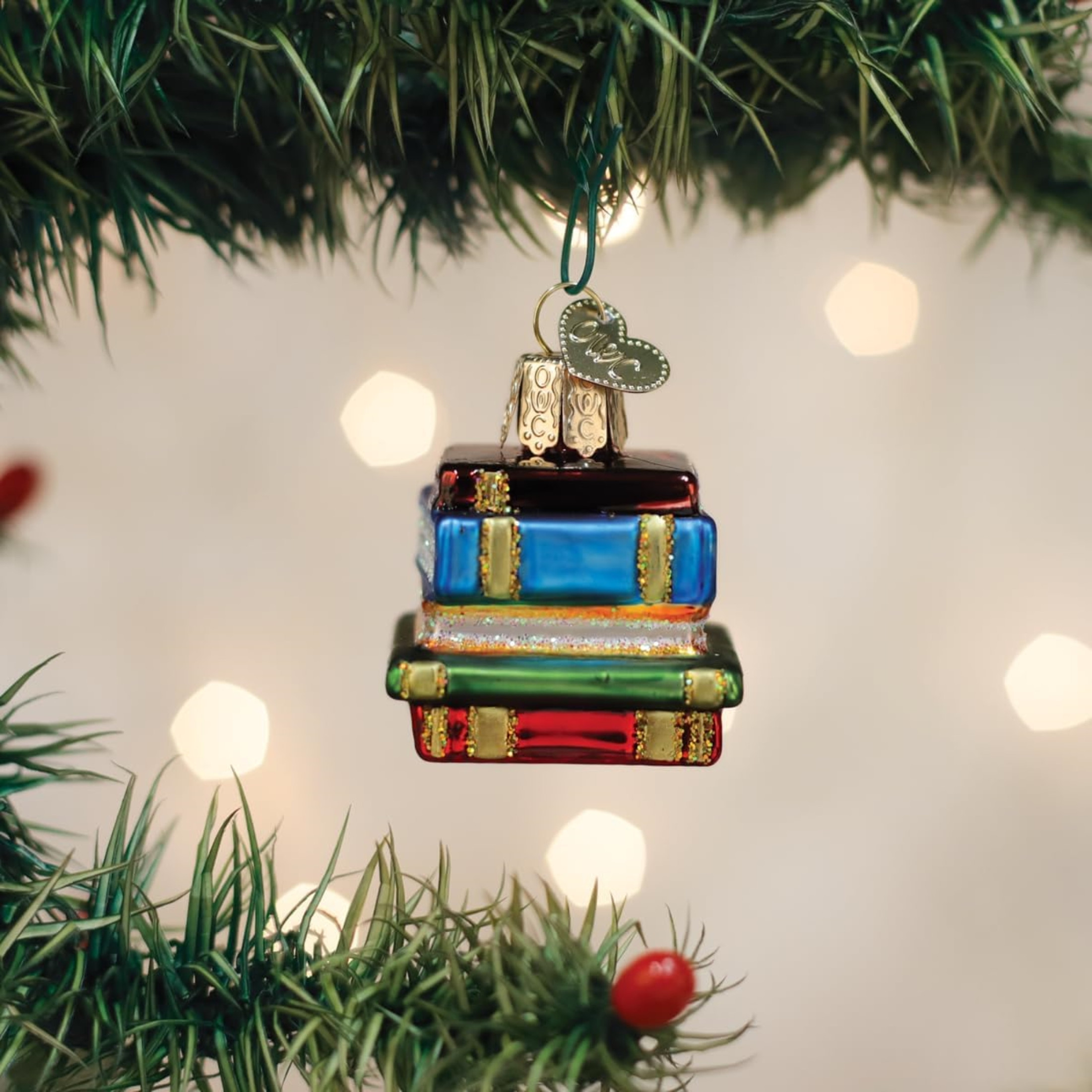 Old World Christmas Blown Glass Ornament for Christmas Tree, Gumdrops (Mini) Collection, Stack of Books