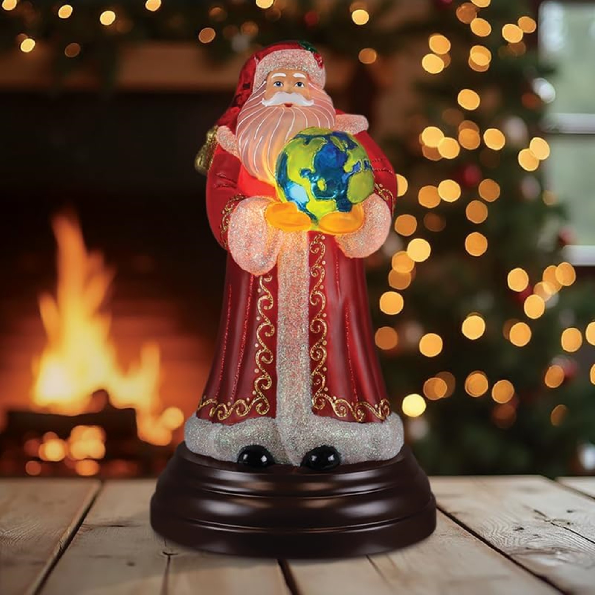 Old World Christmas Blown Glass Tabletop Lamp, World Peace Santa