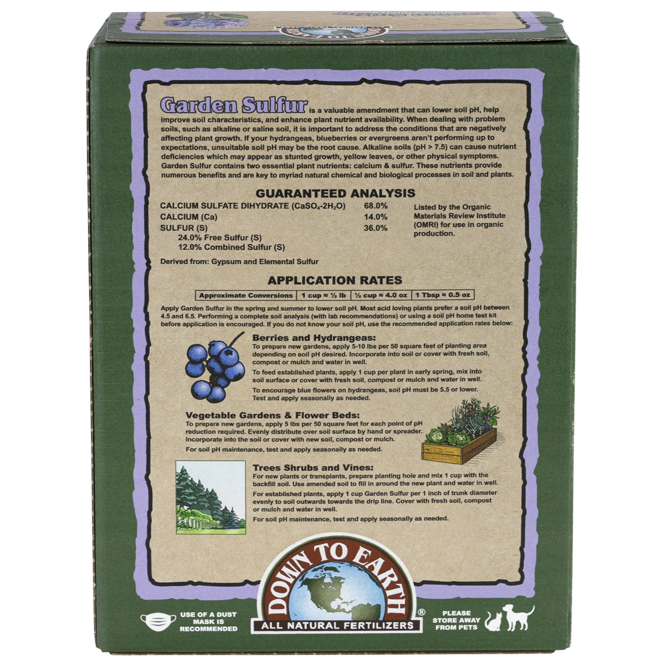 Down to Earth Garden Sulfur All Natural Soil Acidifier Amendment, 5lbs