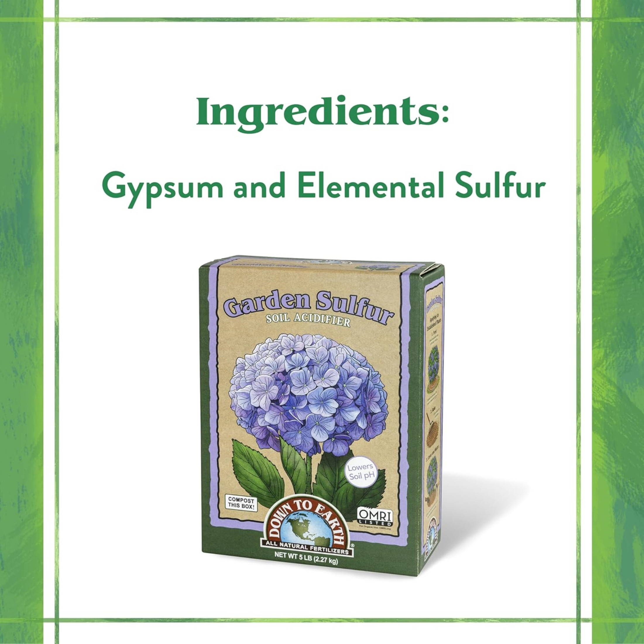 Down to Earth Garden Sulfur All Natural Soil Acidifier Amendment, 5lbs