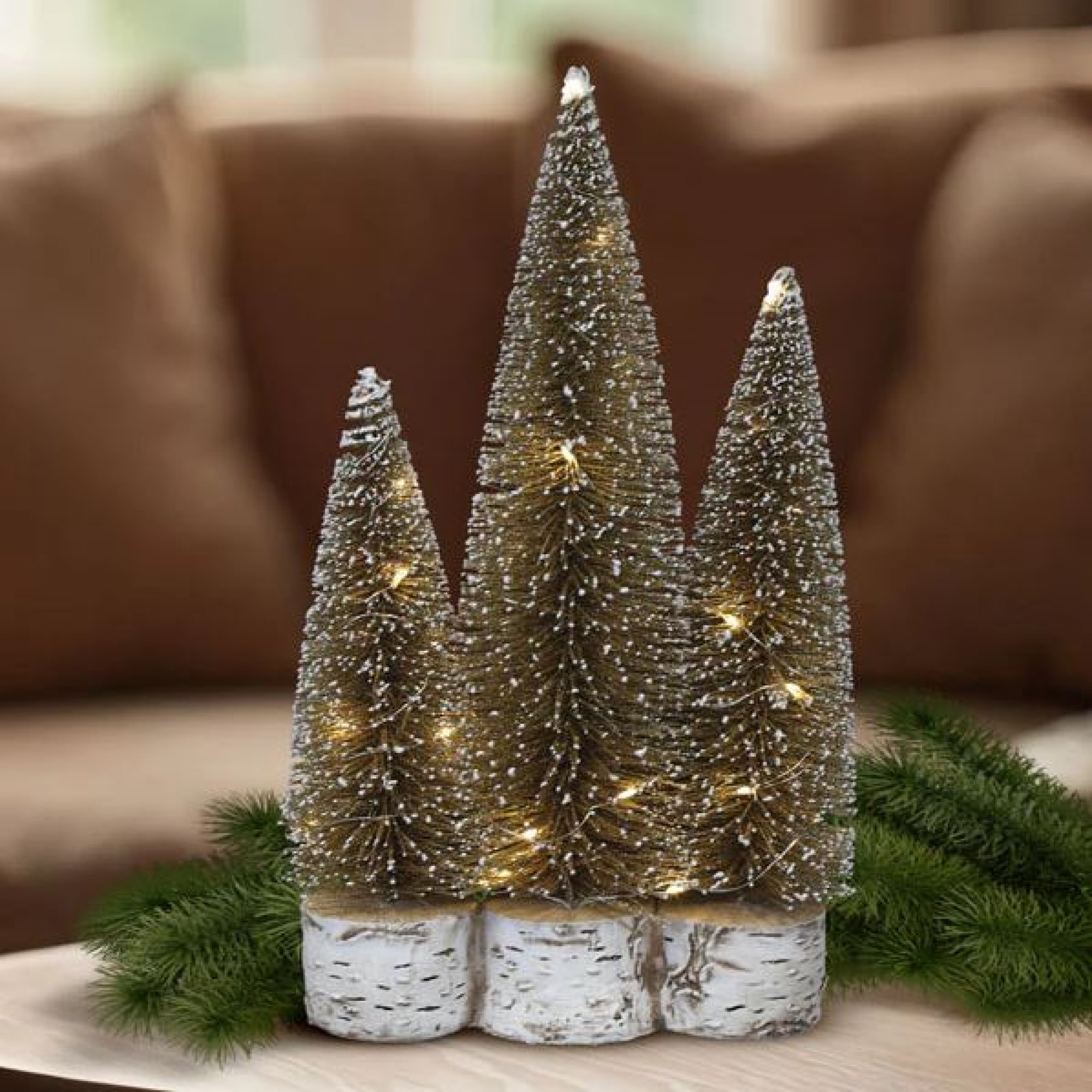 Old World Christmas Pre-lit Plastic/Resin Decorative Gold Tree Trio, 14.5"