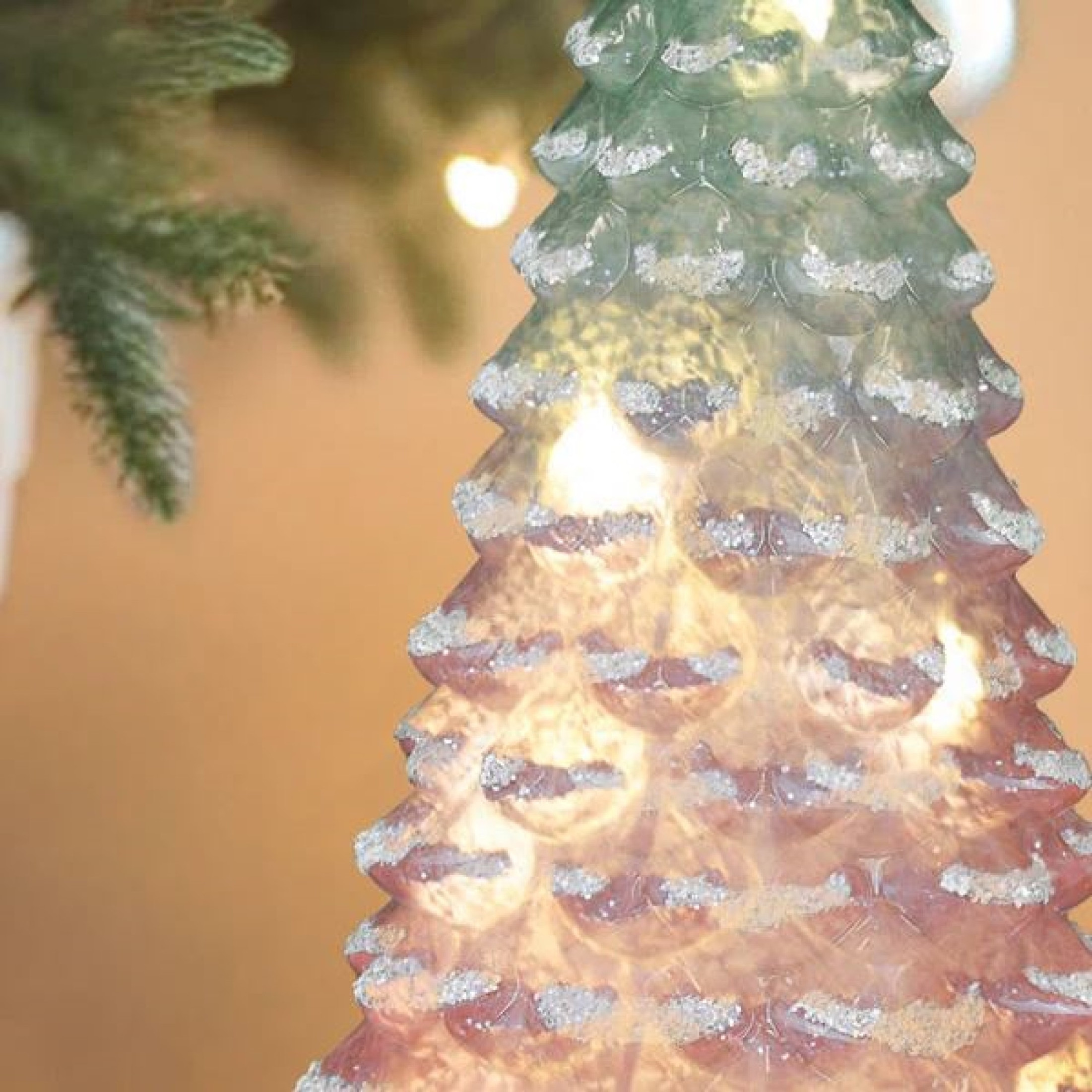 Old World Christmas Glass Battery-Operated Frosted Christmas Tree, Pink, 14in