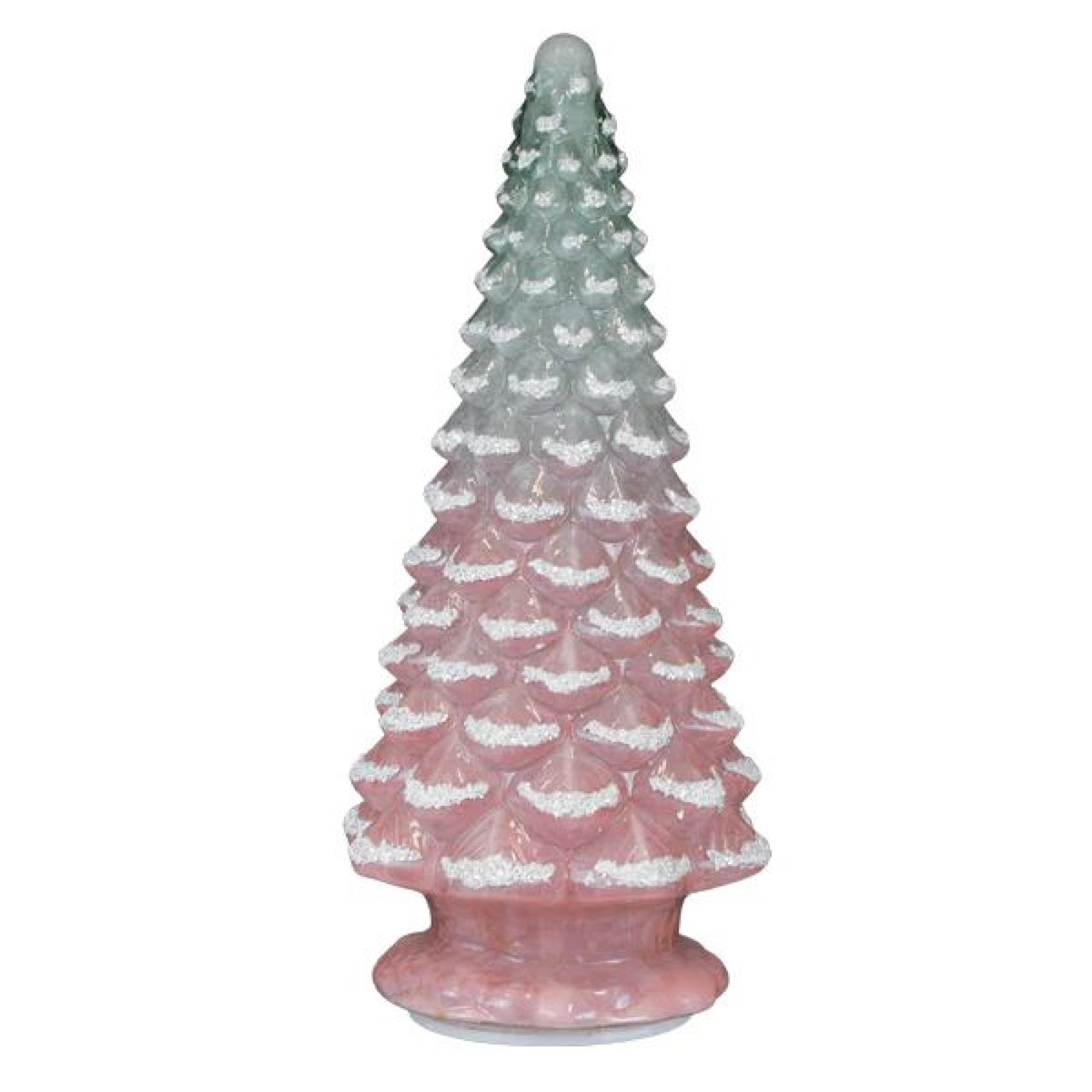 Old World Christmas Battery-Operated Pre-Lit Frosted Glass Christmas Tree, Pink and Blue, 14"