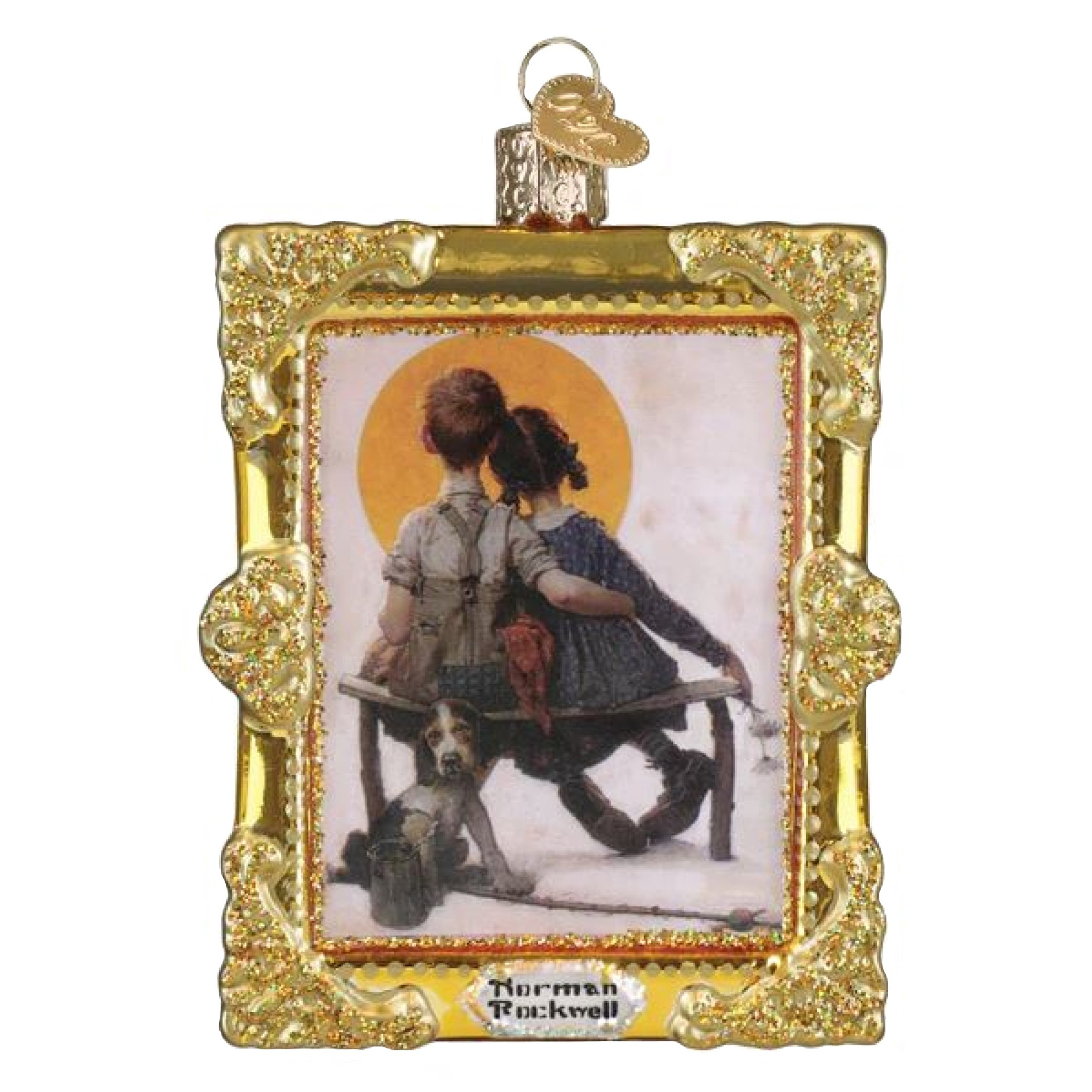 Old World Christmas Blown Glass Ornament for Christmas Tree, Norman Rockwell Boy & Girl