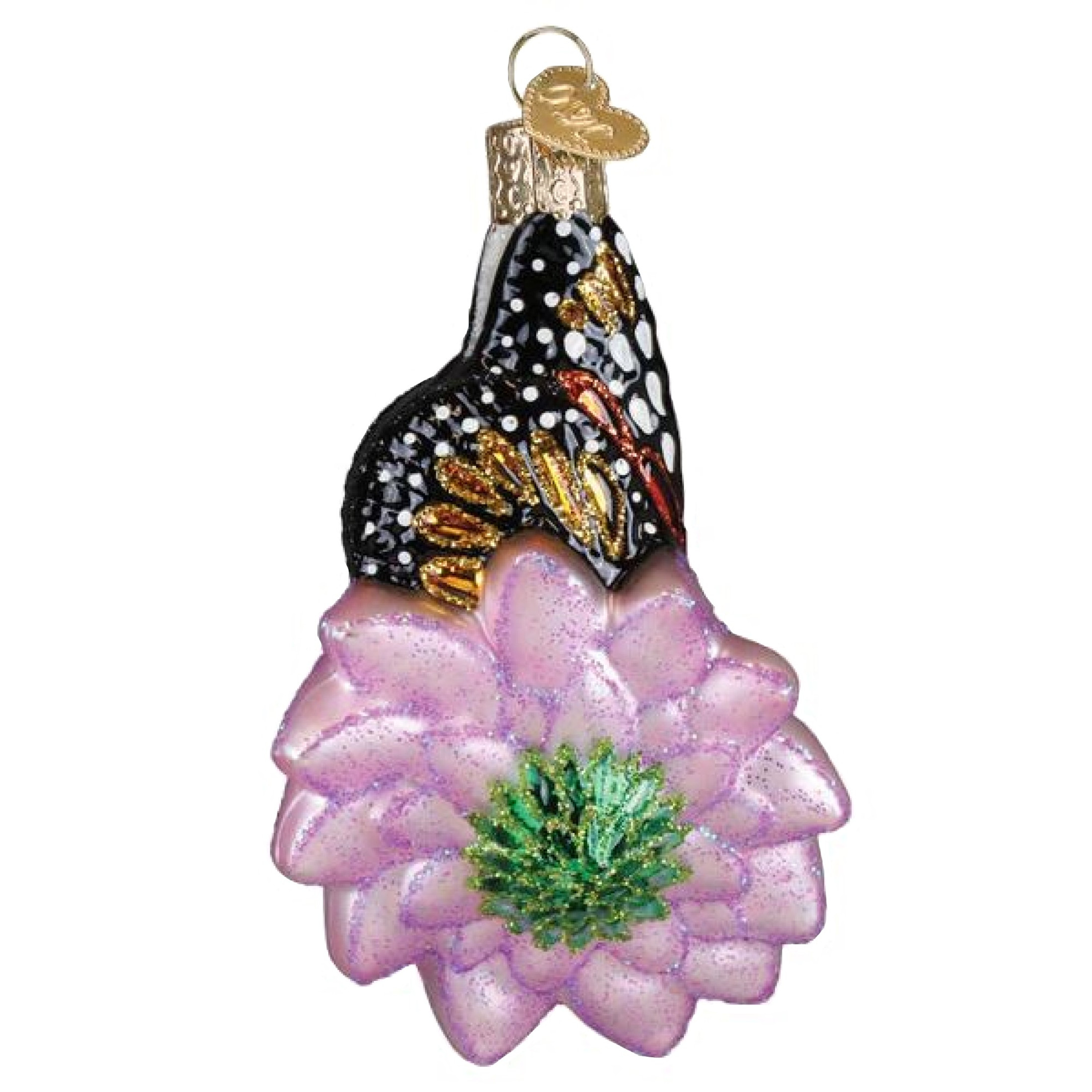 Old World Christmas Blown Glass Ornament for Christmas Tree, Monarch Butterfly on Flower